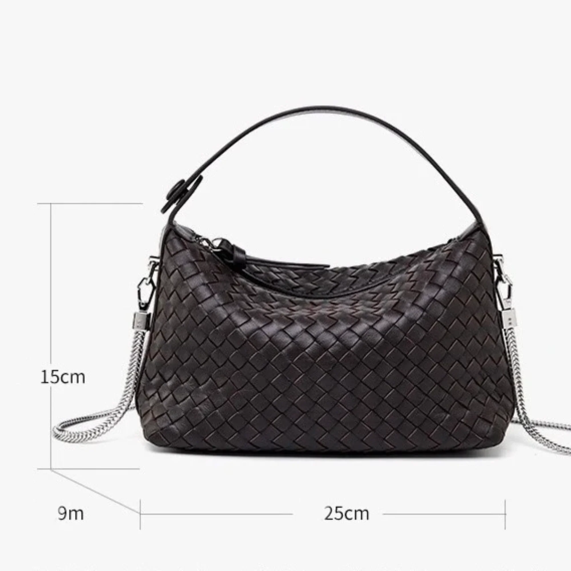 Elaréa Genuine Sheepskin Leather Woven Clutch Bag with Chain Strap - Image 10