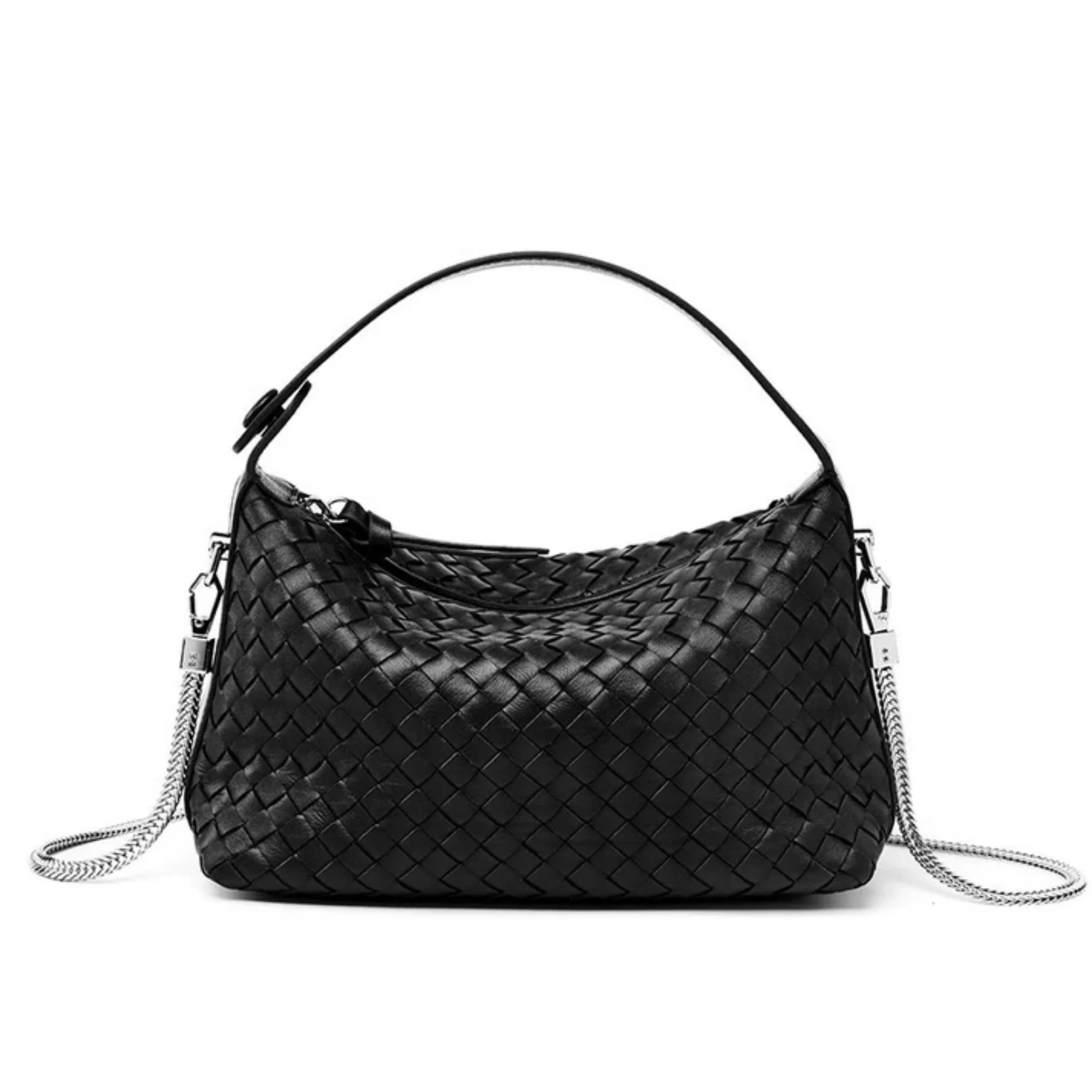Elaréa Genuine Sheepskin Leather Woven Clutch Bag with Chain Strap - Image 2