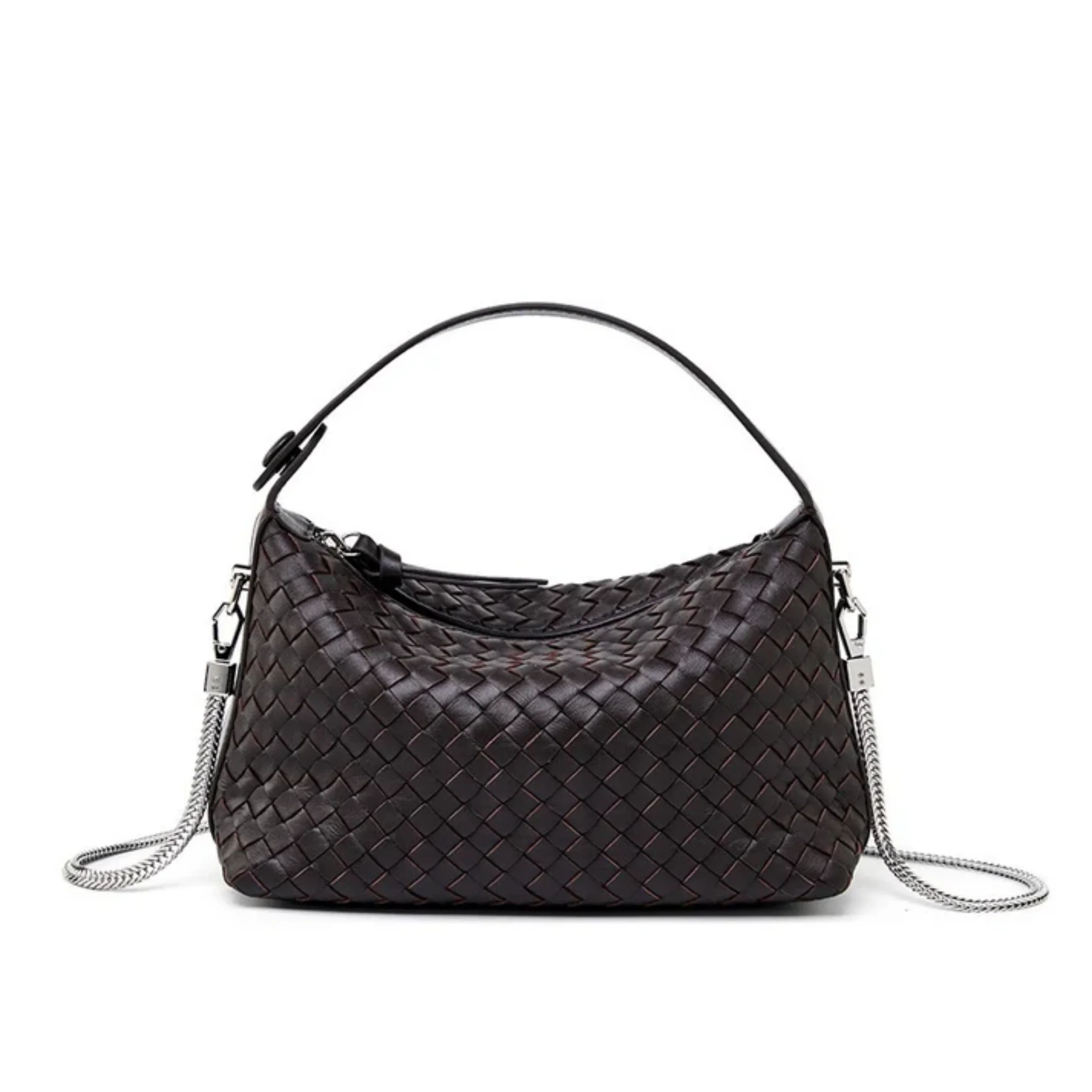 Elaréa Genuine Sheepskin Leather Woven Clutch Bag with Chain Strap - Image 3