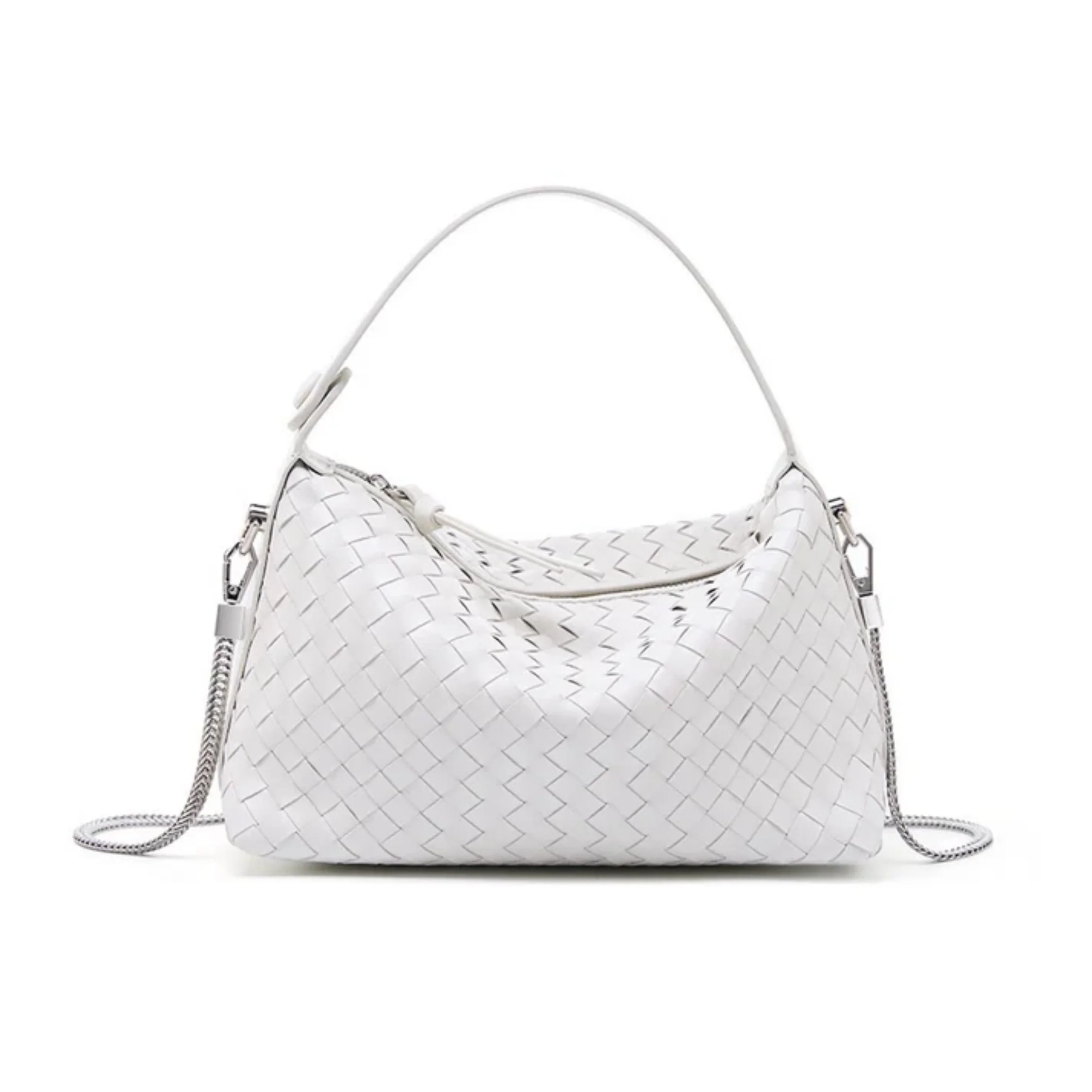 Elaréa Genuine Sheepskin Leather Woven Clutch Bag with Chain Strap - Image 4