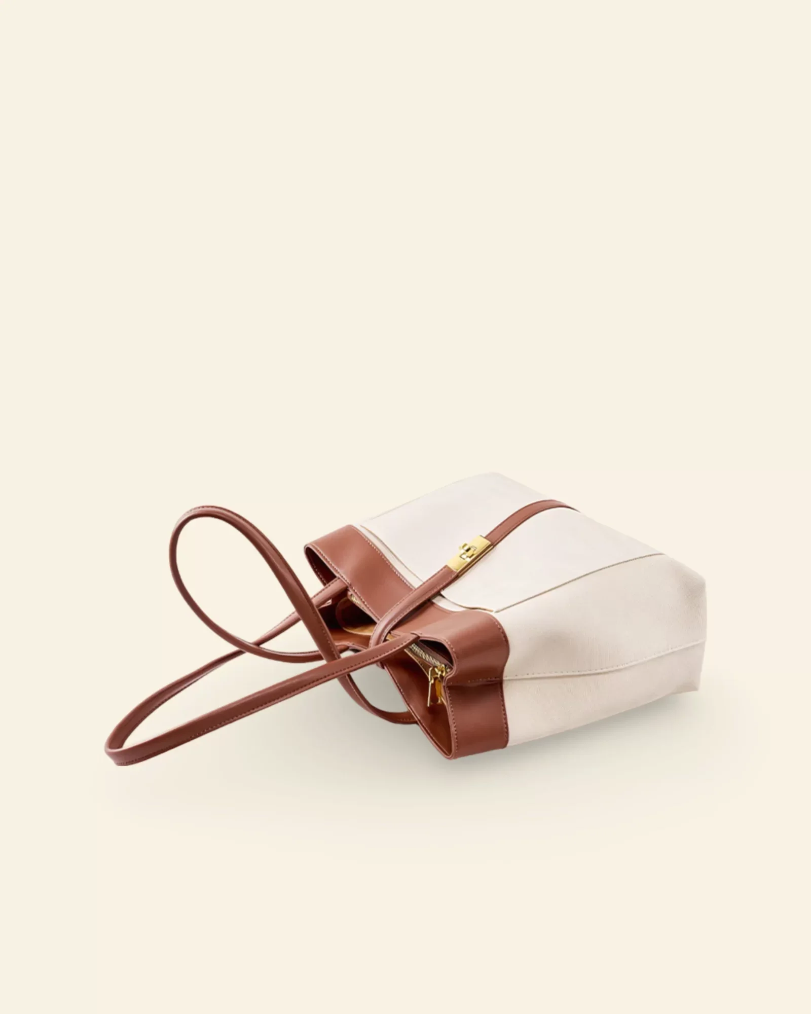 Elegant Harmony Color-Block Leather Tote - Image 2