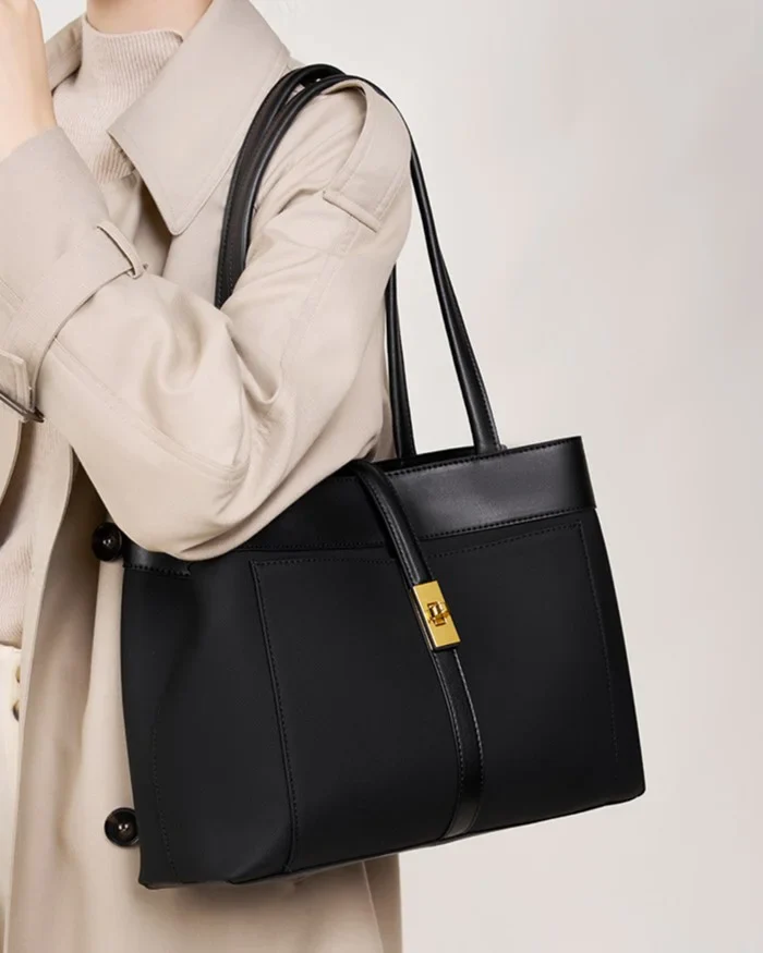 Elegant Harmony Color-Block Leather Tote - Image 7