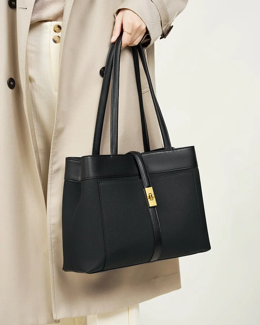 Elegant Harmony Color-Block Leather Tote - Image 8