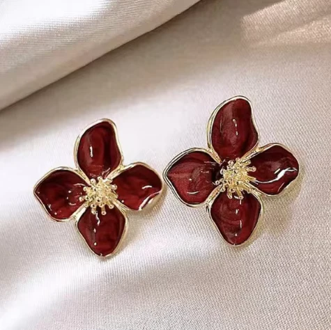 Elegant Hibiscus Dropped Glaze Flower Stud Earrings for Women - Delicate Floral Jewelry by Ariadne - Image 3