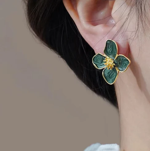 Elegant Hibiscus Dropped Glaze Flower Stud Earrings for Women - Delicate Floral Jewelry by Ariadne - Image 4