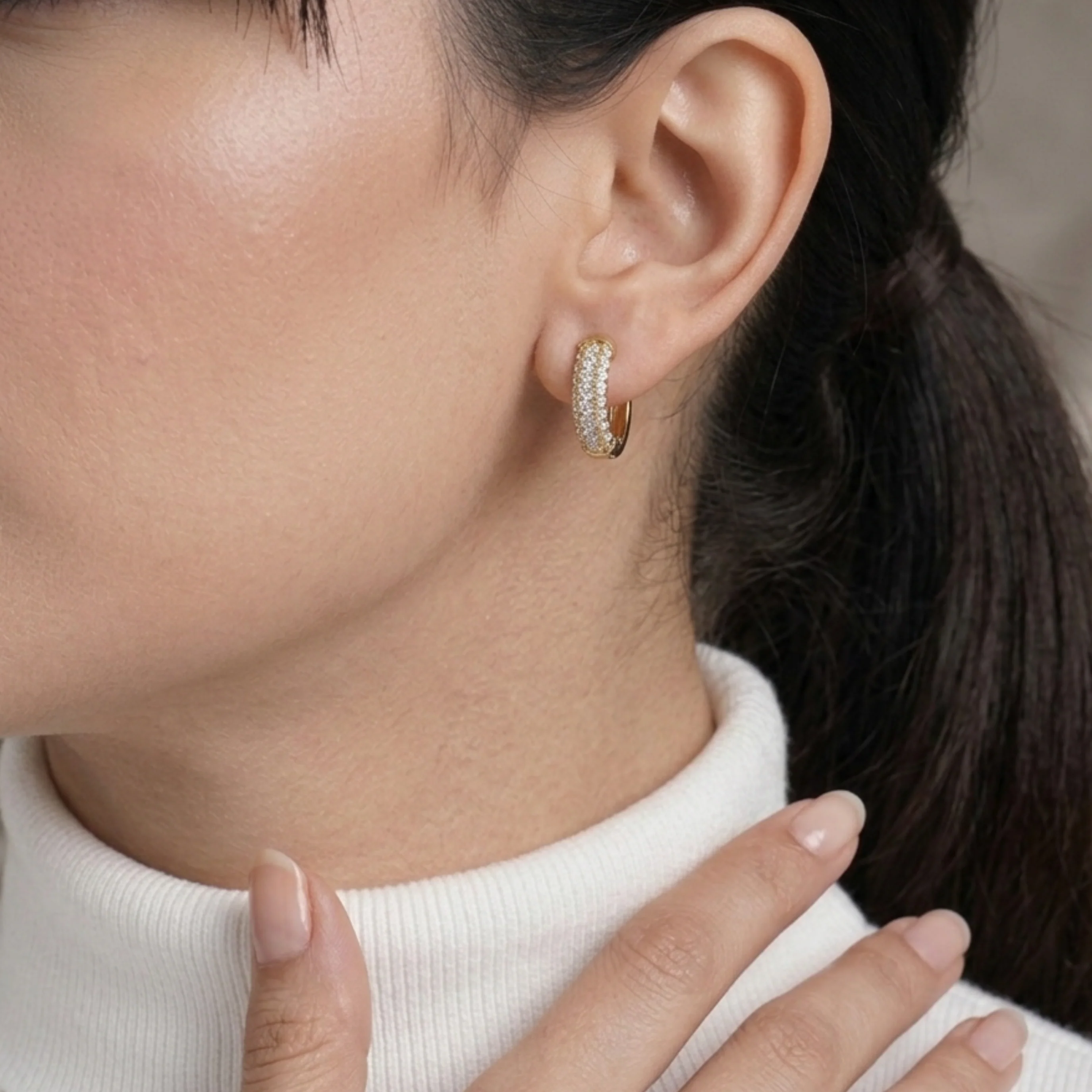 Eloria Diamond Huggie Hoop Earrings - Image 5