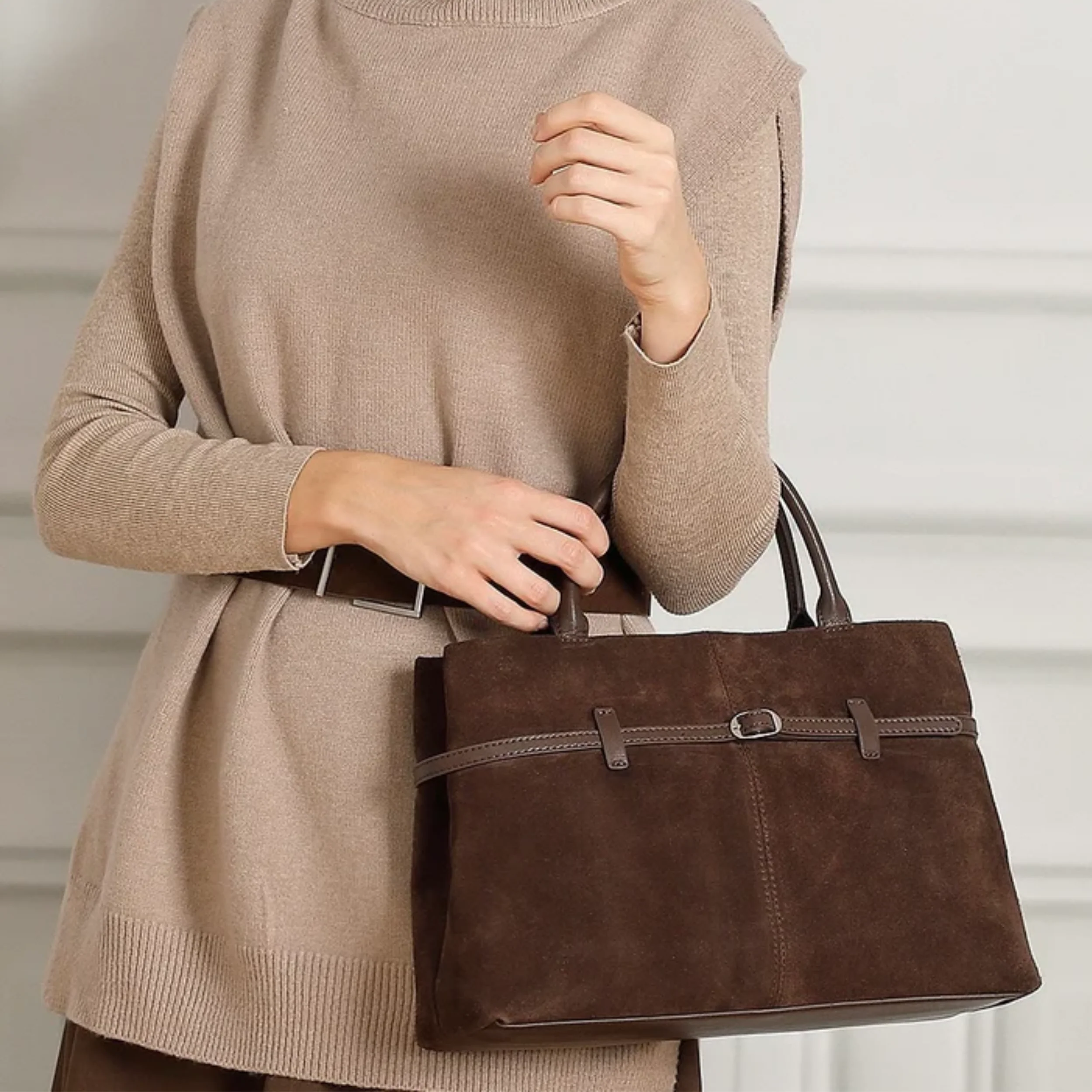 Elyra Suede Structured Genuine Leather Tote Bag - Image 6