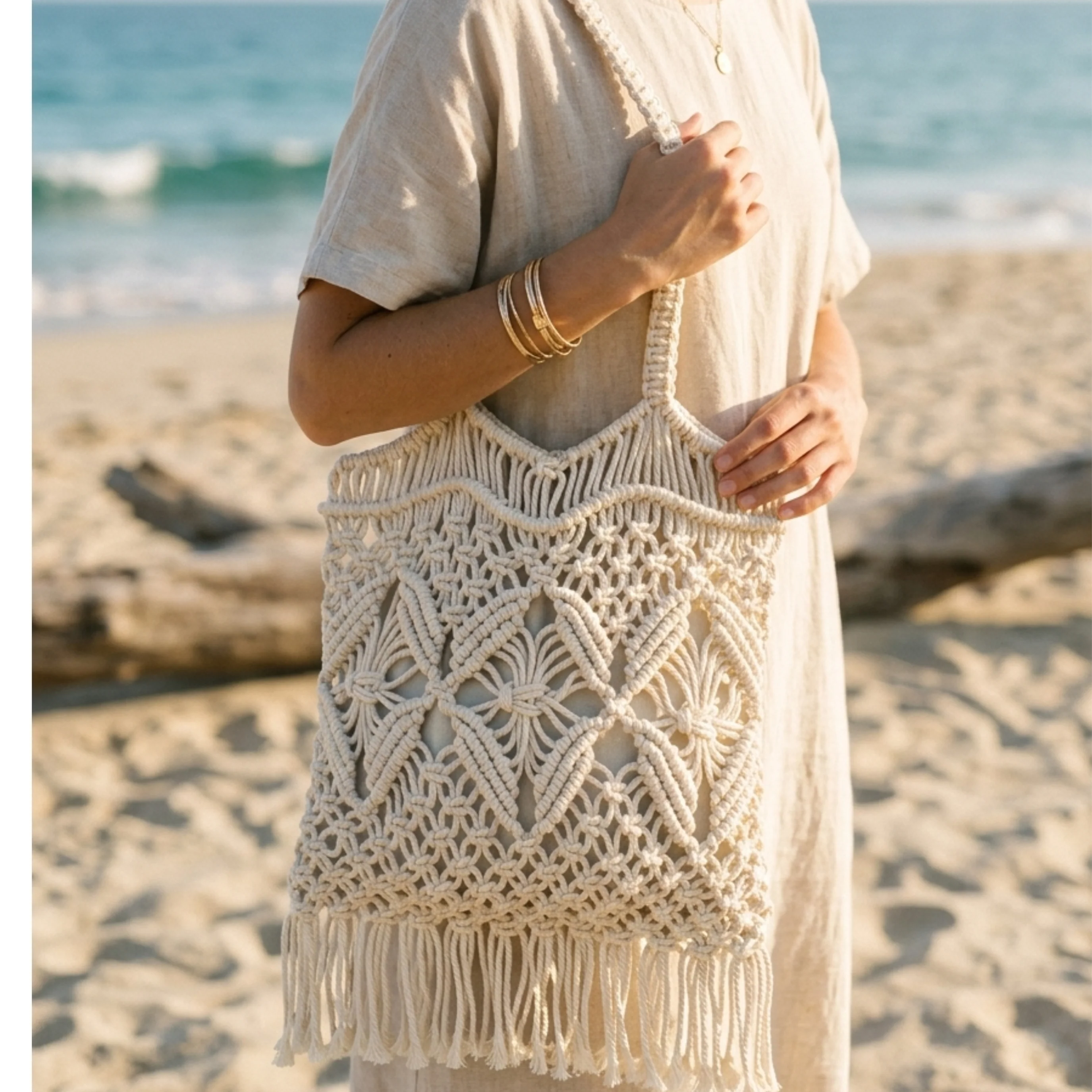 Ethnic Fringe Woven Crossbody Bag with Hollow Design – Sustainable Bag - Image 3