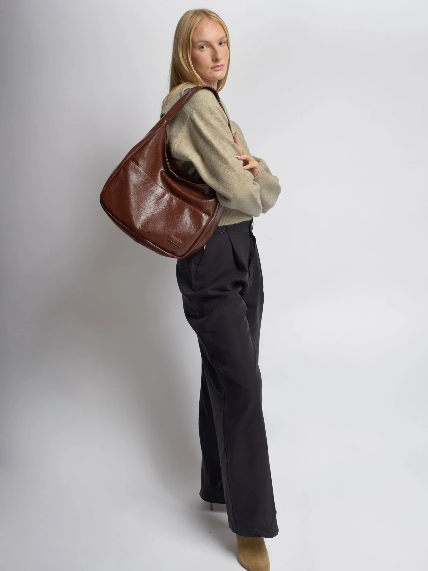 Chic Crescent Vegan Leather Shoulder Bag - Image 10