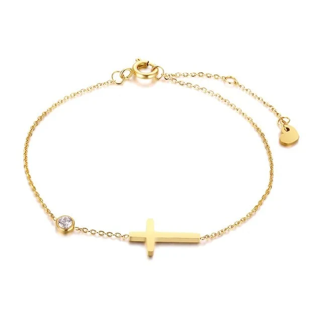 Faith Cross Crystal Bracelet with Adjustable Chain - Image 3
