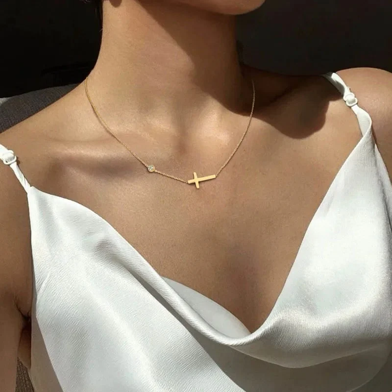 Serenity Crystal Cross Necklace - Image 3
