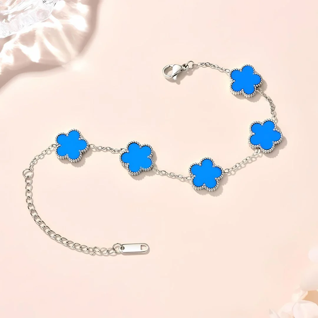 Five-Leaf Multi Clover Bracelet with Shell Accents - Image 5
