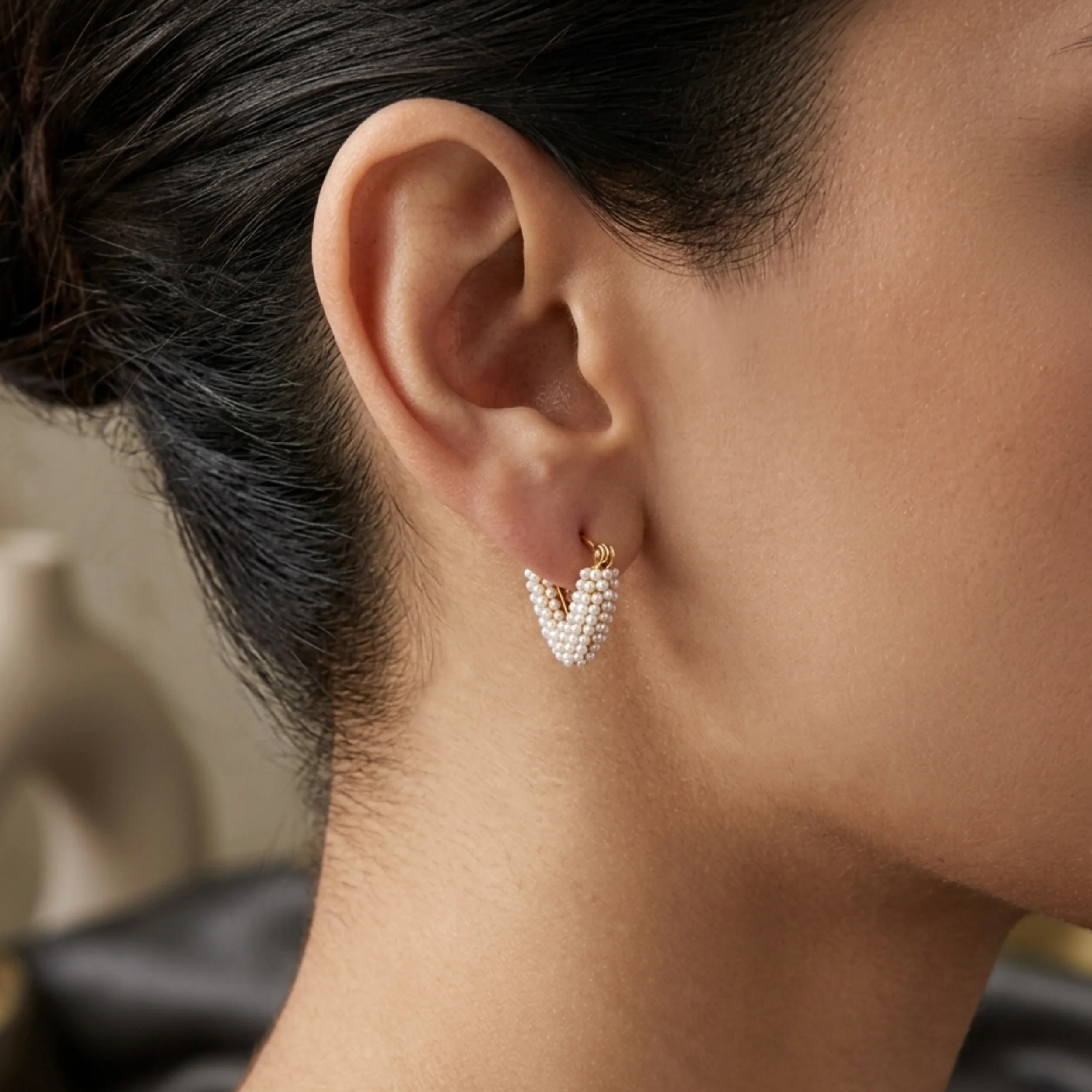 Gaia Heart Pearl Hoop Earrings - Image 5