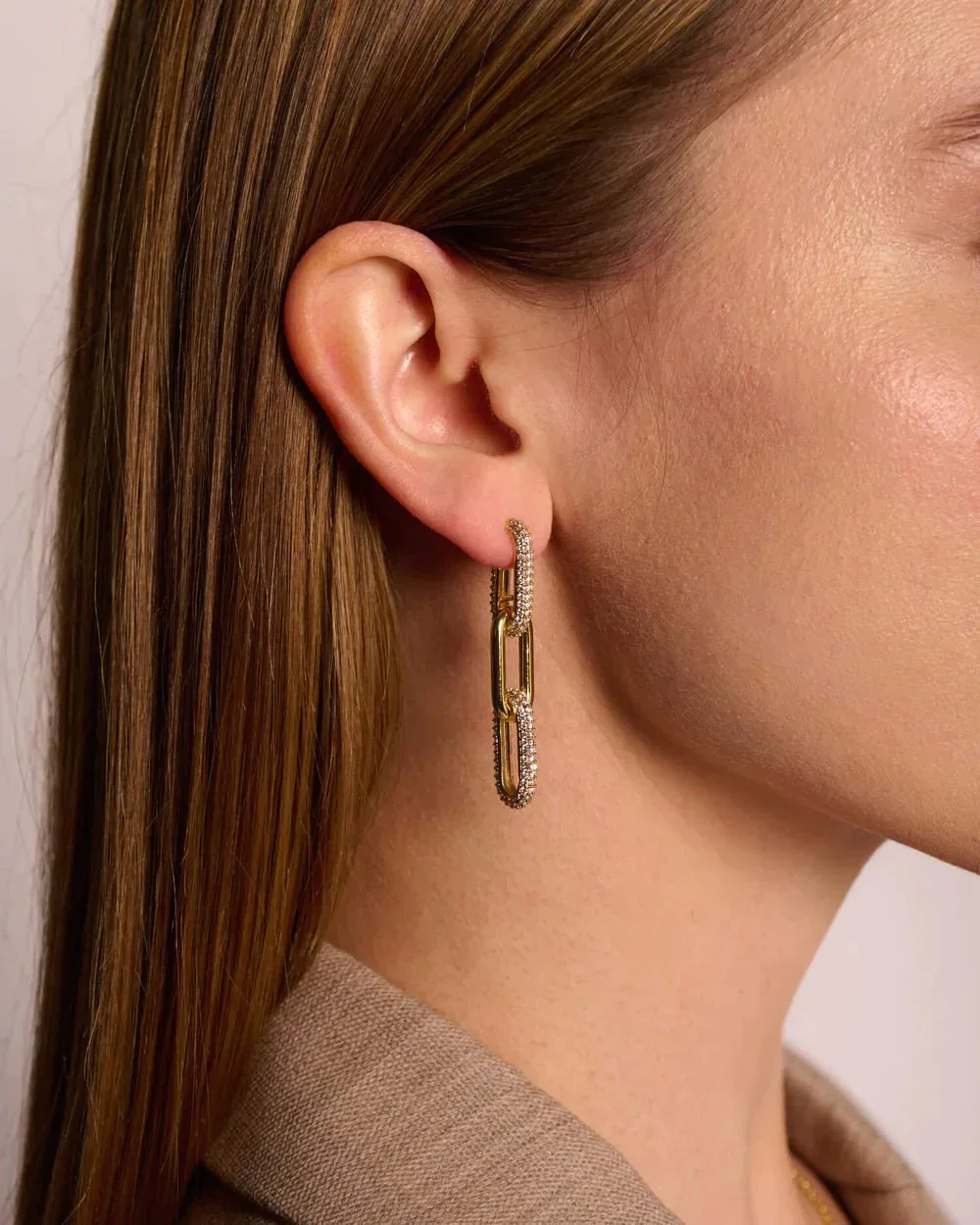 Half Pave Chain Earrings - Image 3