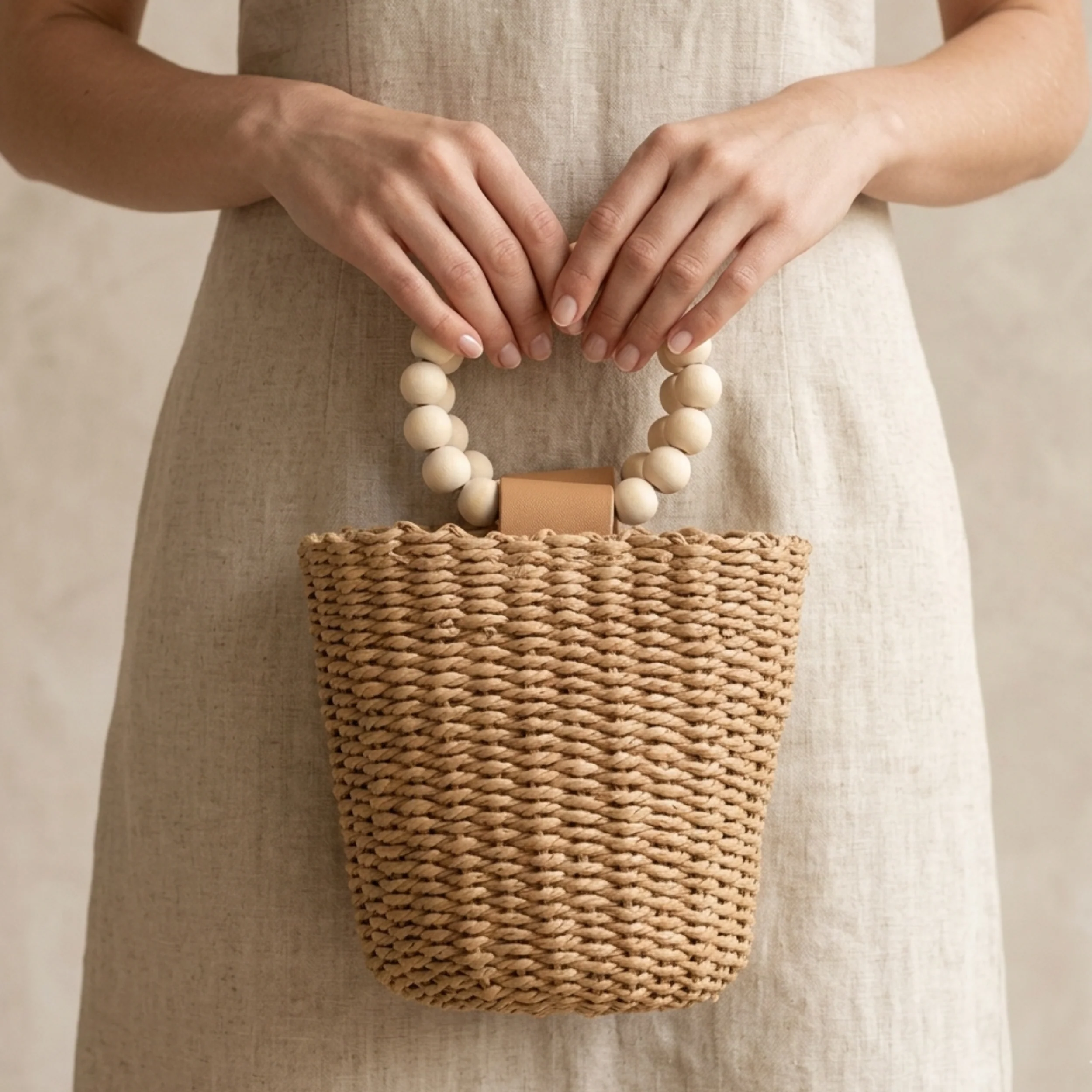 Handcrafted Bali-Inspired Wooden Beaded Paper Tote Bag – Sustainable Bag - Image 5