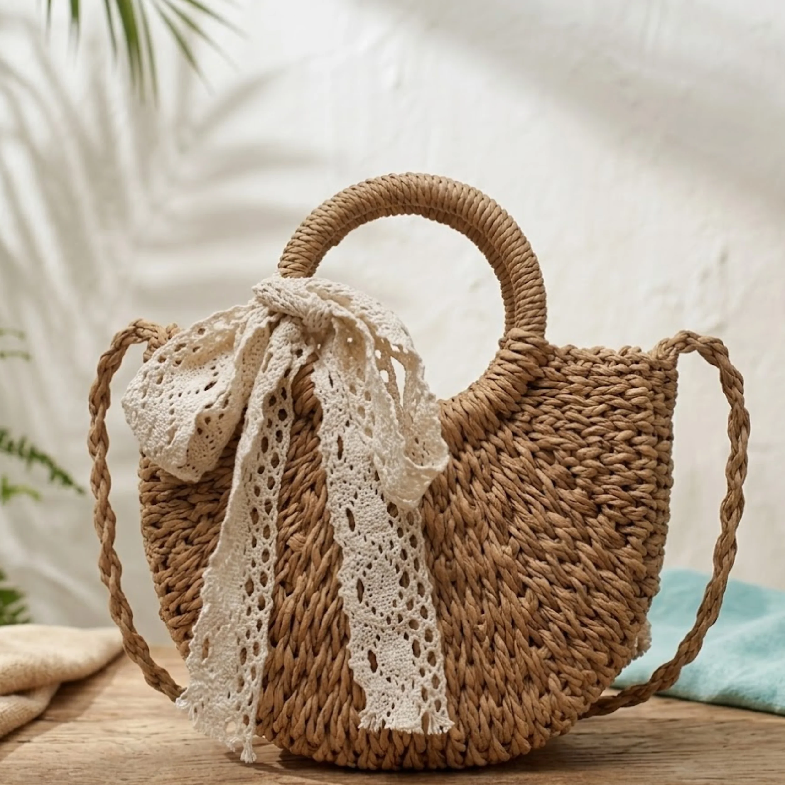 Handcrafted Half-Round Rattan Woven Crossbody Handbag - Sustainable Bag - Image 5