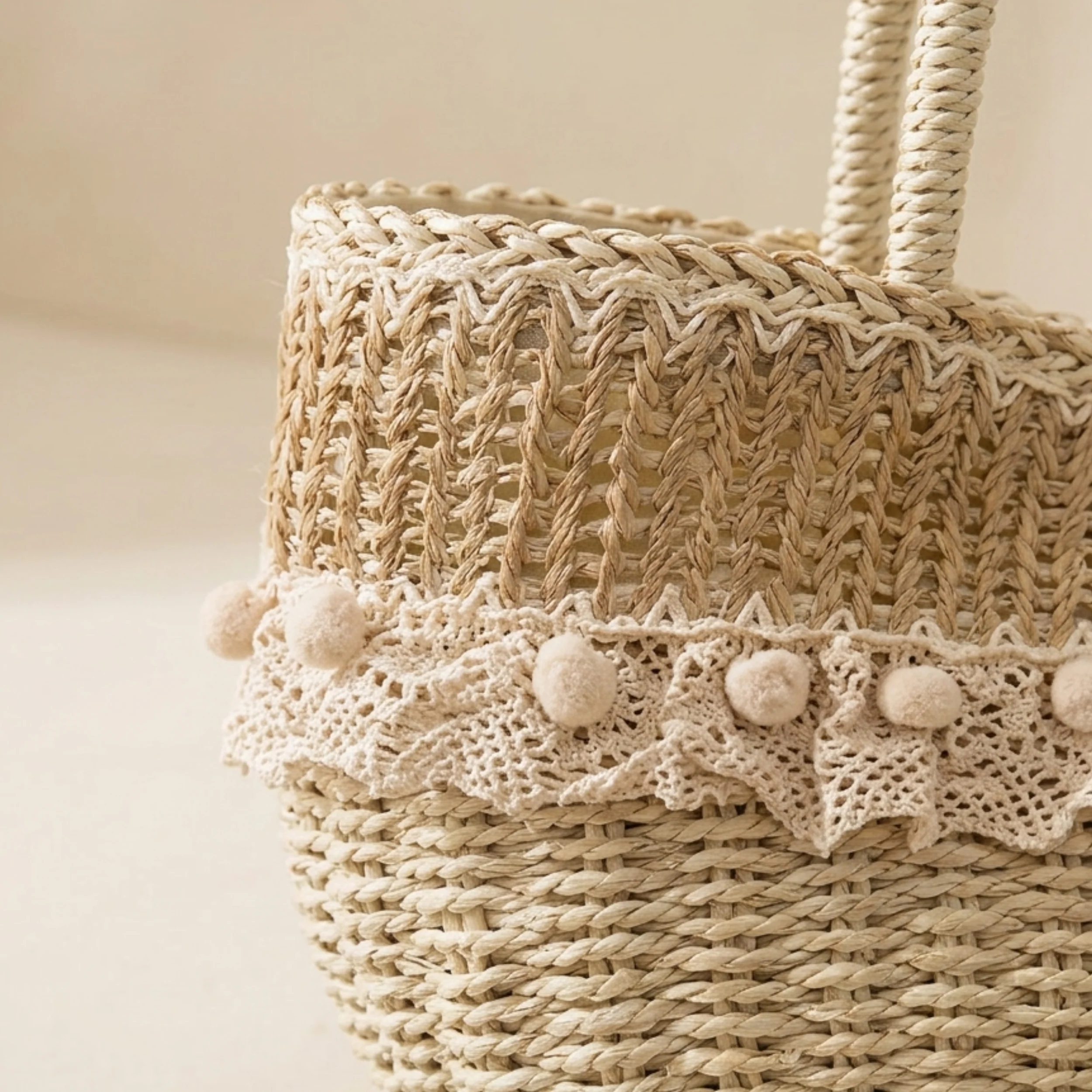 Handcrafted Straw Woven Purse with Lace Detail Handbag – Sustainable Bag - Image 6