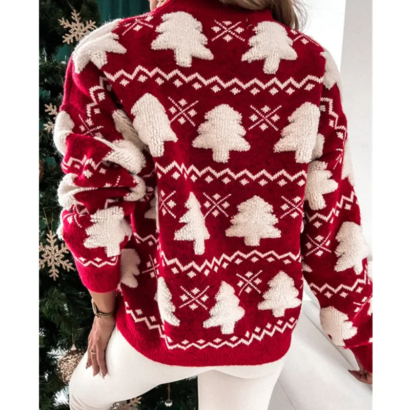 Handcrafted Tree Patter Christmas Sweater - Image 5