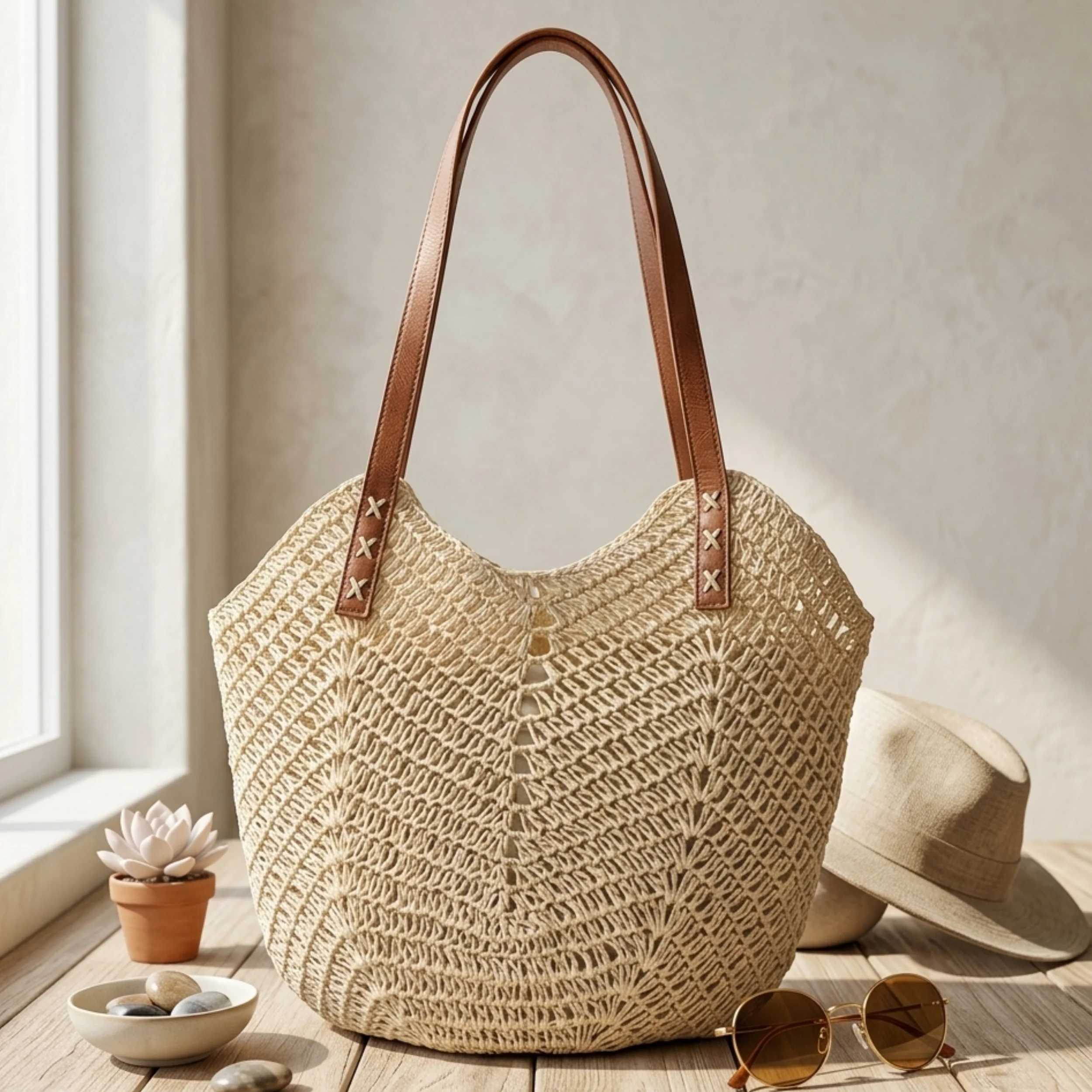 Coastal Classic Handwoven Raffia Coastal Beach Tote Shoulder Bag – Sustainable Bag - Image 2