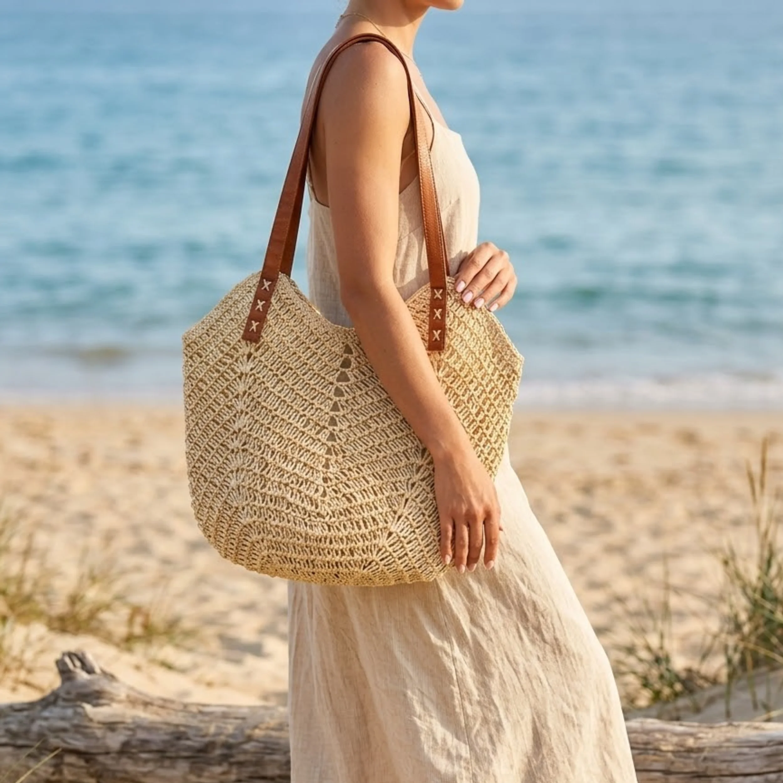 Coastal Classic Handwoven Raffia Coastal Beach Tote Shoulder Bag – Sustainable Bag - Image 3