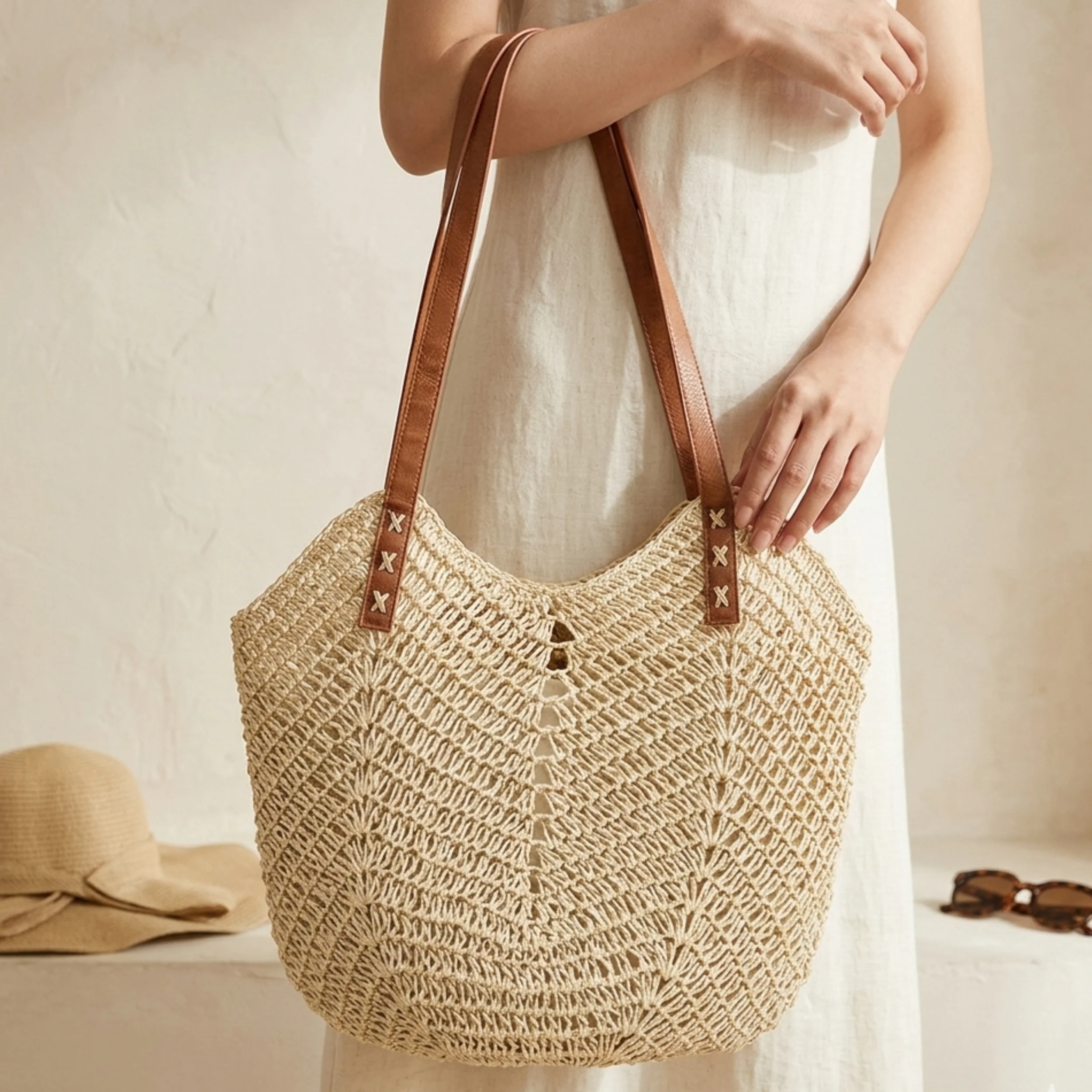 Coastal Classic Handwoven Raffia Coastal Beach Tote Shoulder Bag – Sustainable Bag - Image 4