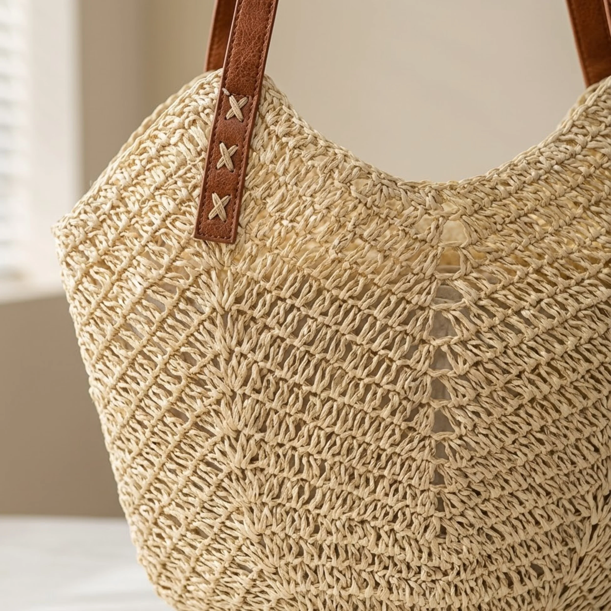 Coastal Classic Handwoven Raffia Coastal Beach Tote Shoulder Bag – Sustainable Bag - Image 5