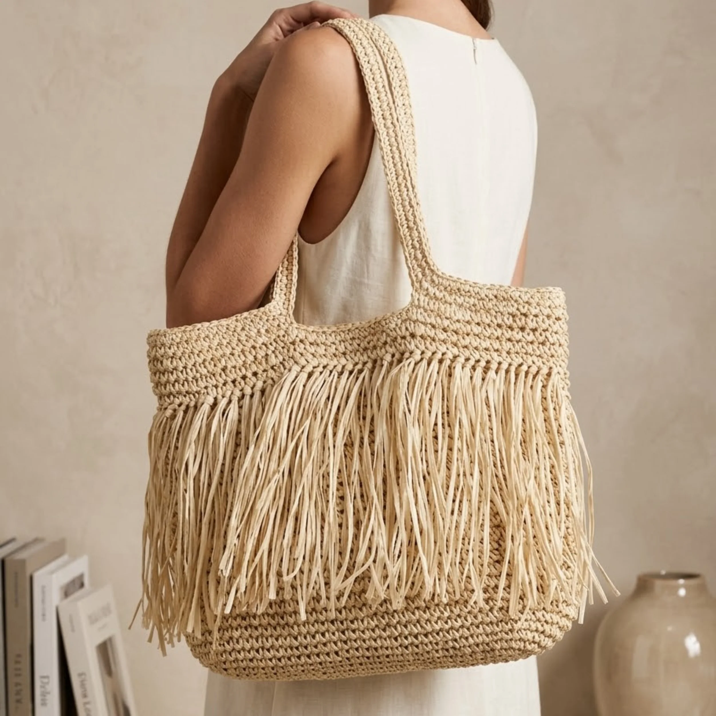 Handwoven Raffia Straw Shoulder Tote Bag – Sustainable Bag - Image 4