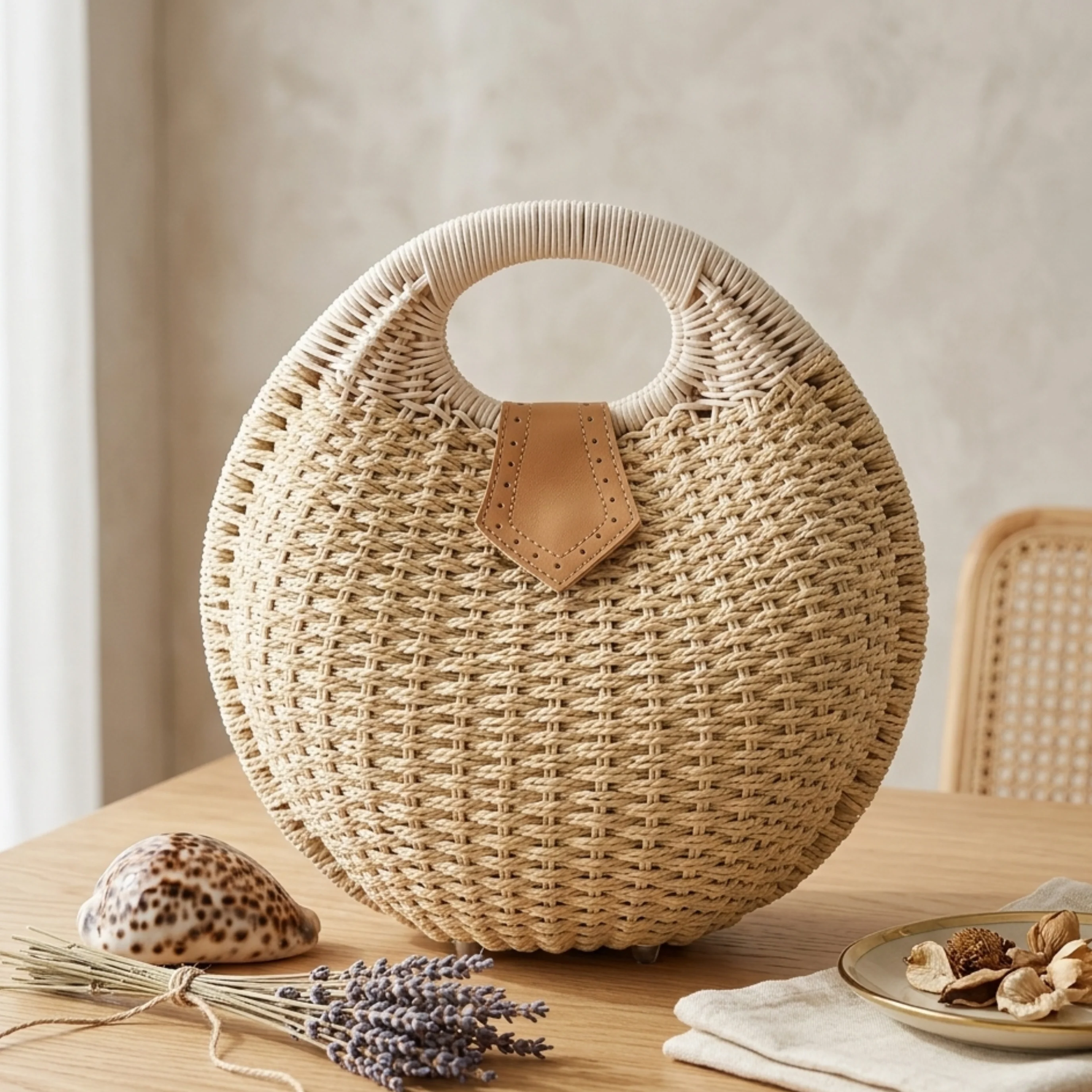Handwoven Rattan Shell Round Handbag - Sustainable Bag - Image 3