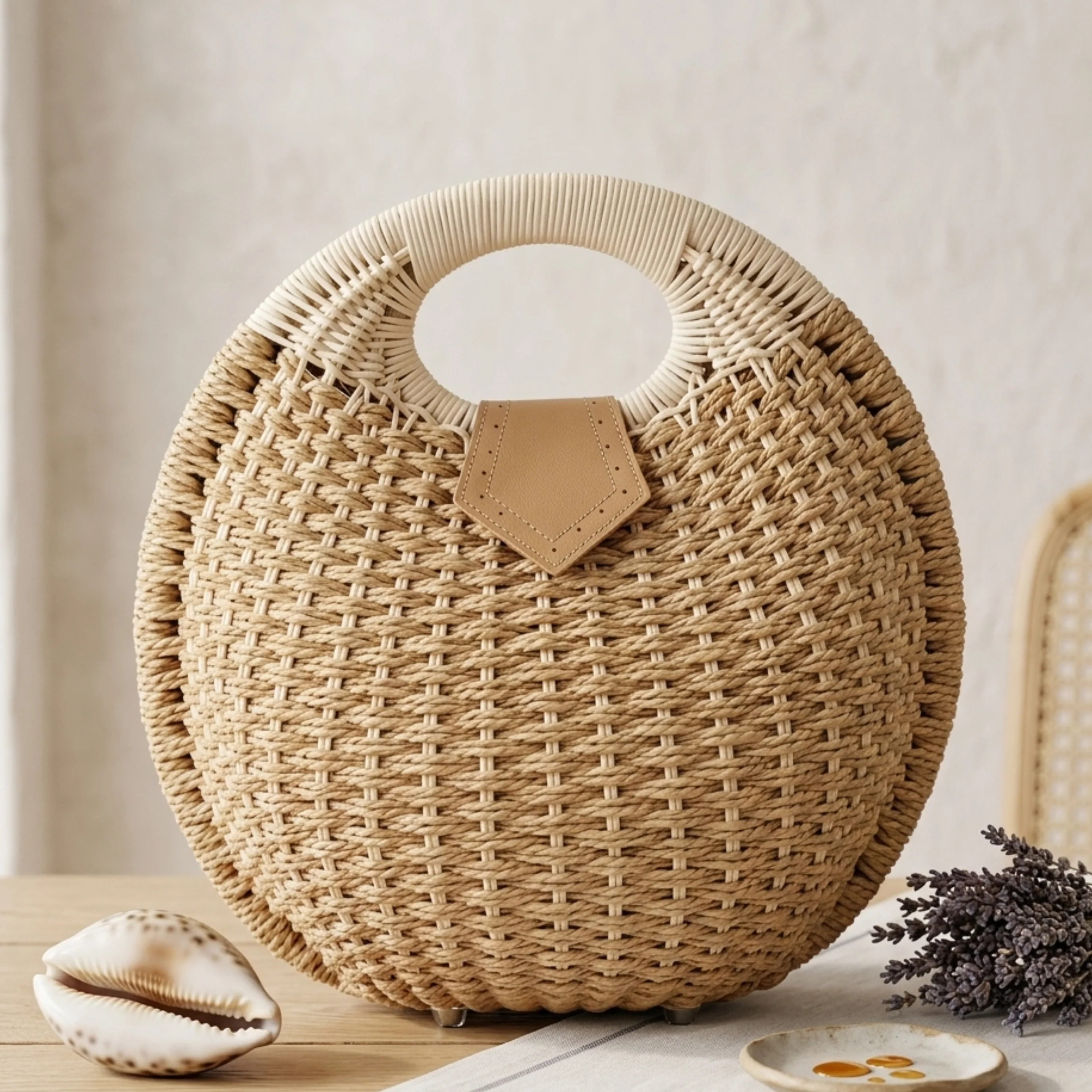 Handwoven Rattan Shell Round Handbag - Sustainable Bag - Image 4