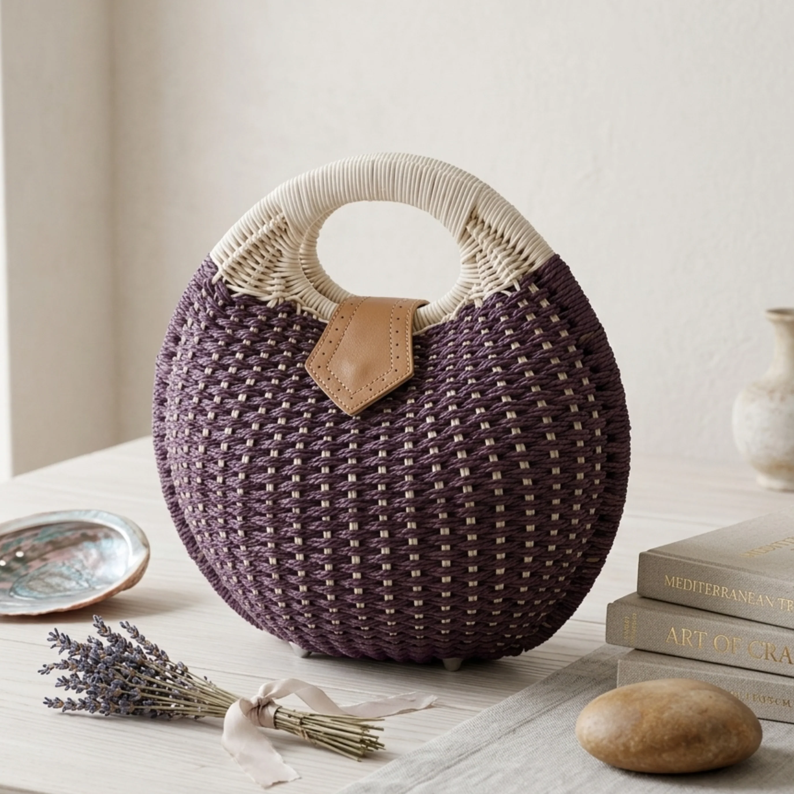 Handwoven Rattan Shell Round Handbag - Sustainable Bag - Image 6