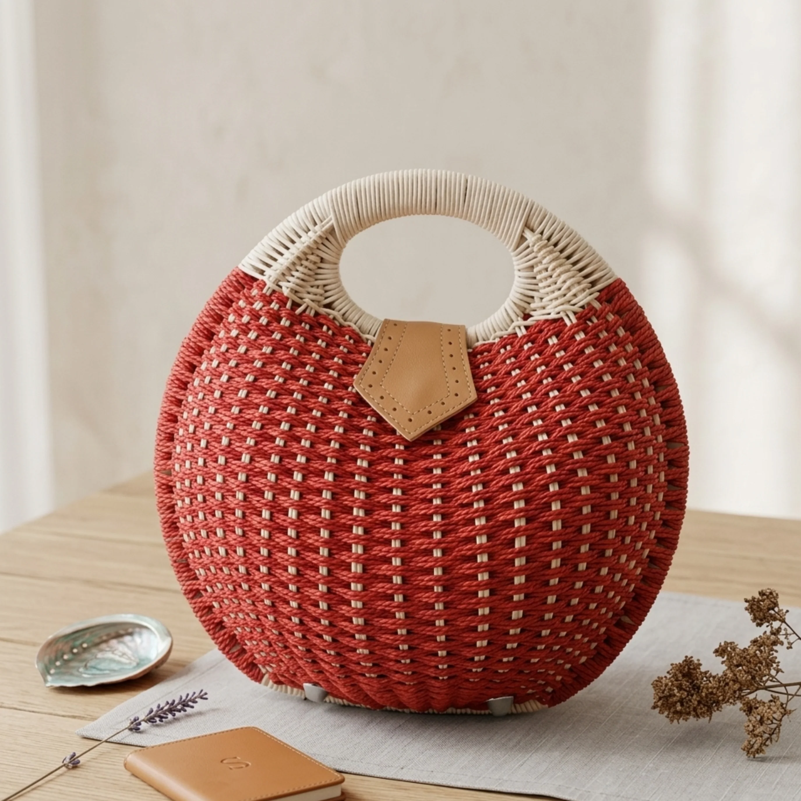 Handwoven Rattan Shell Round Handbag - Sustainable Bag - Image 7
