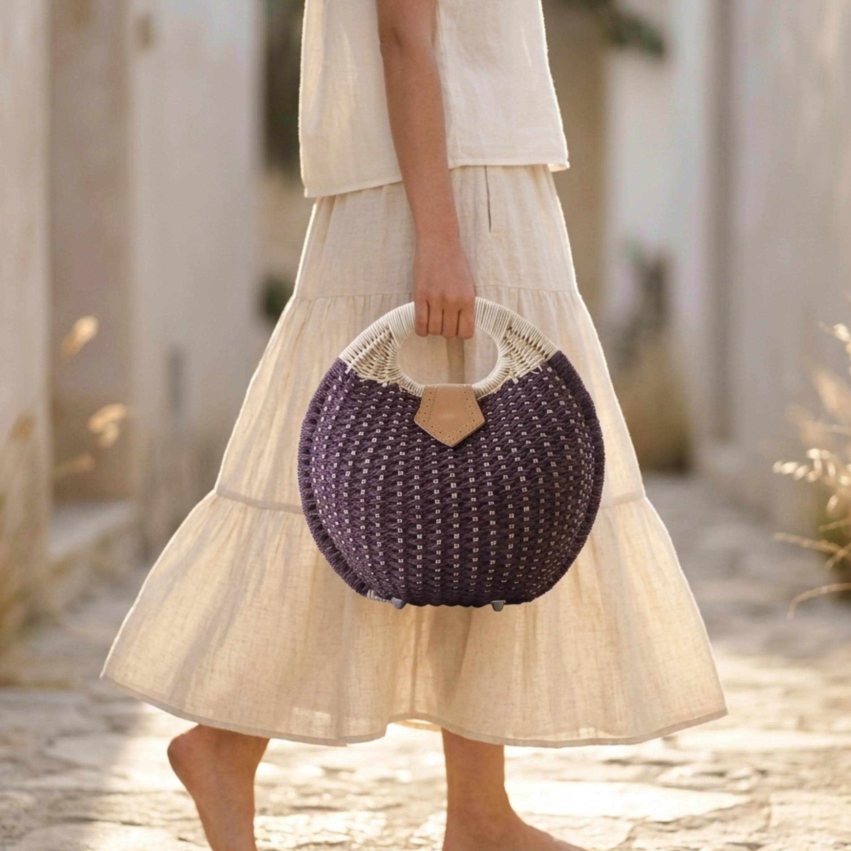 Handwoven Rattan Shell Round Handbag - Sustainable Bag - Image 8