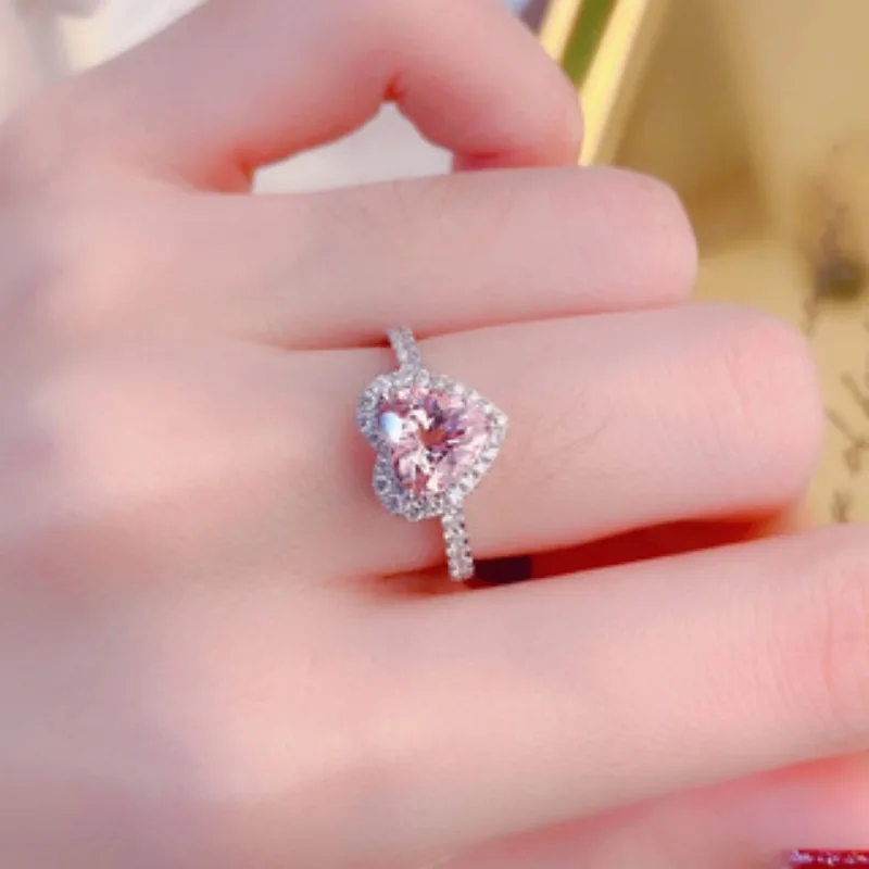 Heart Shape Pink Diamond Cut 925 Sterling Silver Promise Ring - Image 2