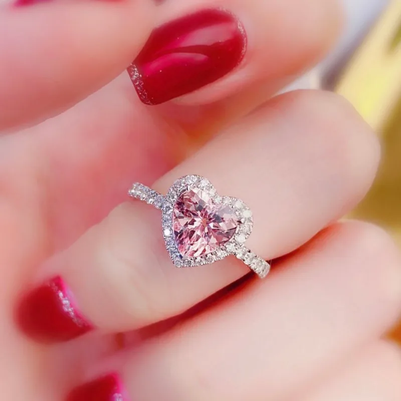 Heart Shape Pink Diamond Cut 925 Sterling Silver Promise Ring - Image 5