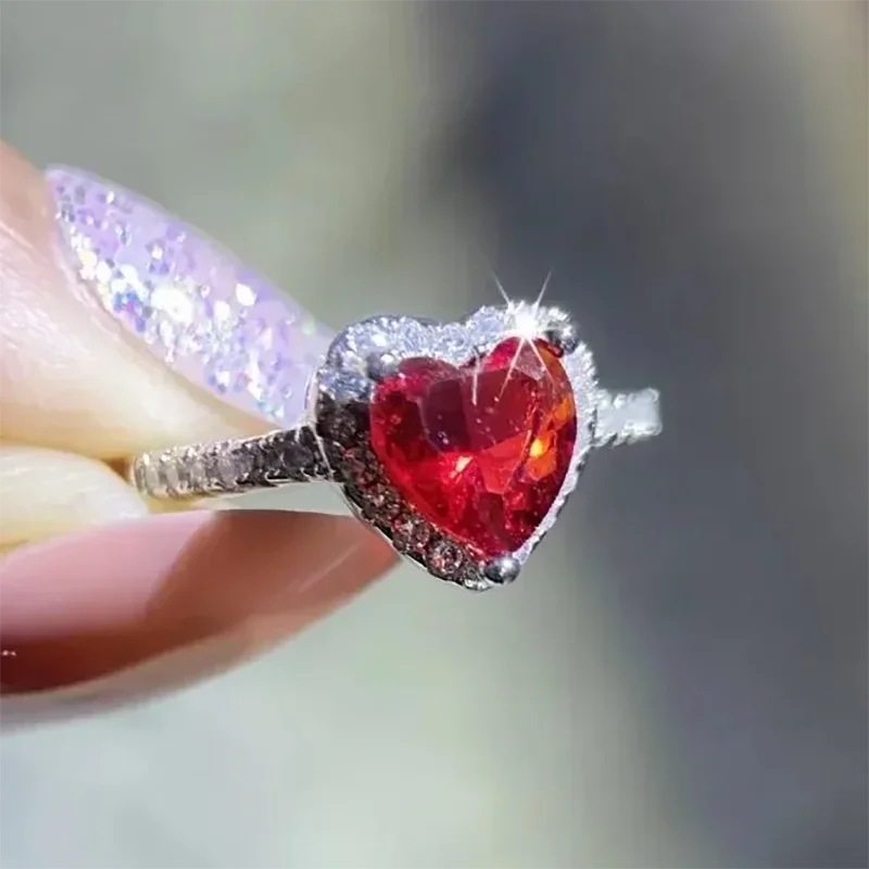 Heart Shape Red Diamond Cut 925 Sterling Silver Promise Ring - Image 3
