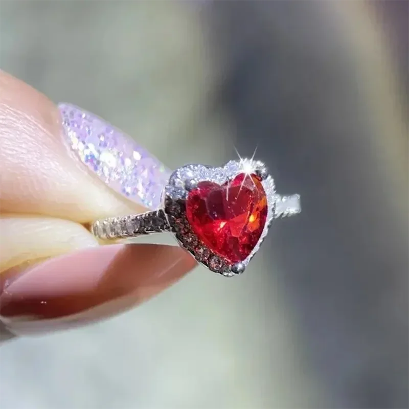 Heart Shape Red Diamond Cut 925 Sterling Silver Promise Ring - Image 4