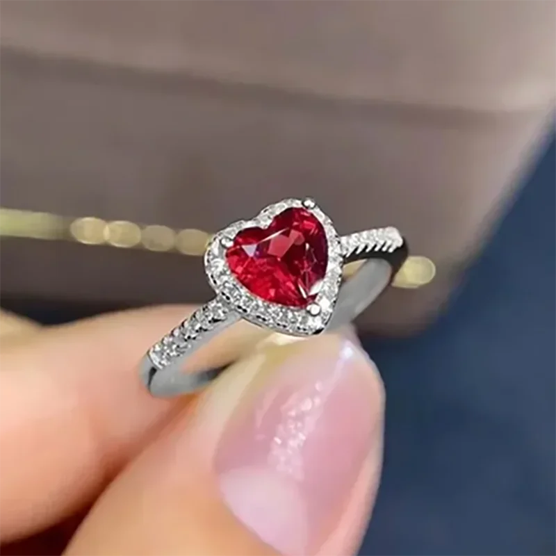 Heart Shape Red Diamond Cut 925 Sterling Silver Promise Ring - Image 5