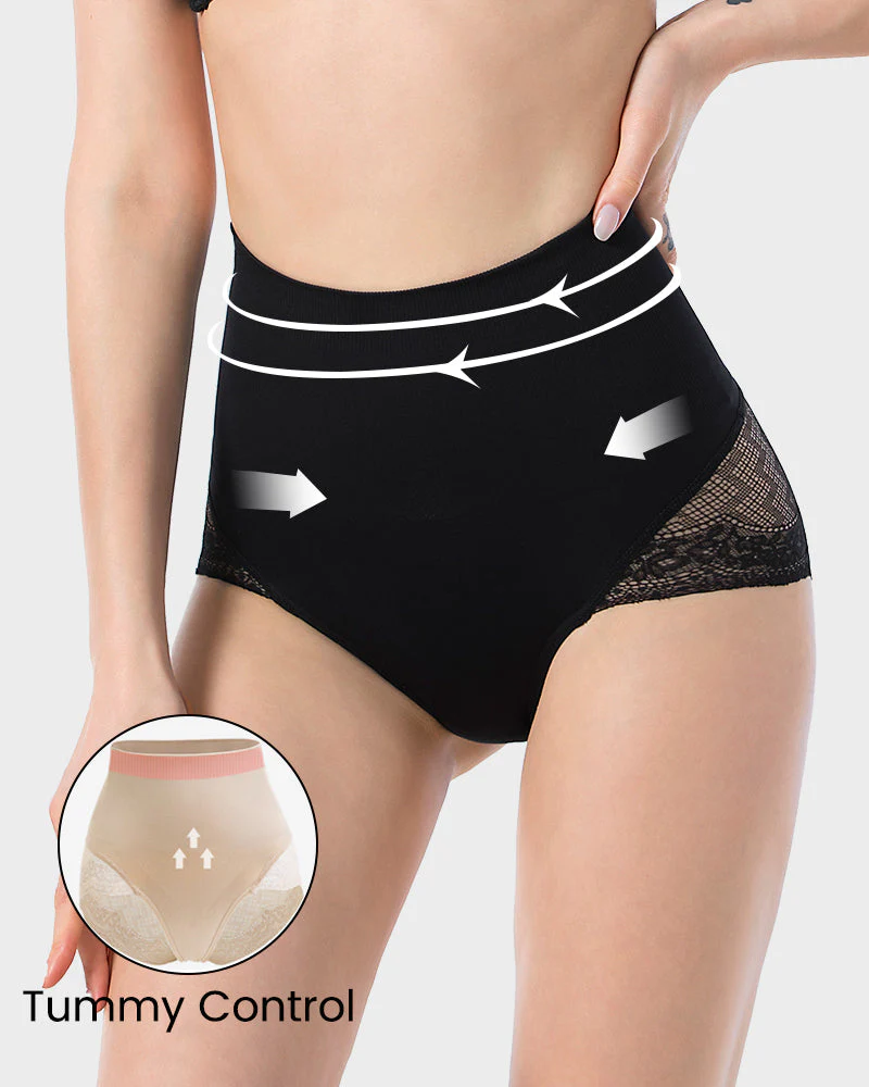 High Waist Lace Mesh Tummy Control Shaping Panty - Image 4