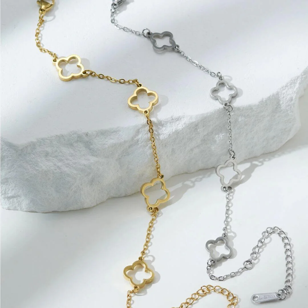 Gold and Silver Plated Clover Charm Bracelet – Elegant Hollow Pendant Jewelry