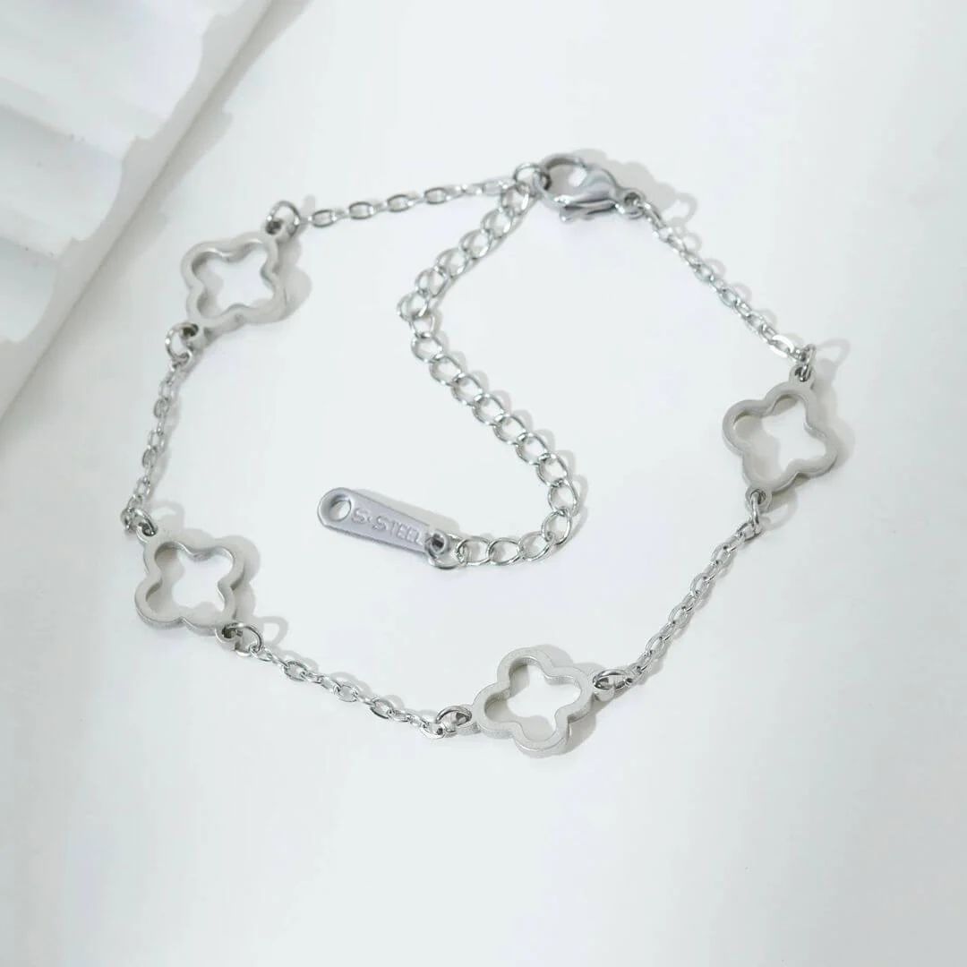 Gold and Silver Plated Clover Charm Bracelet – Elegant Hollow Pendant Jewelry - Image 2