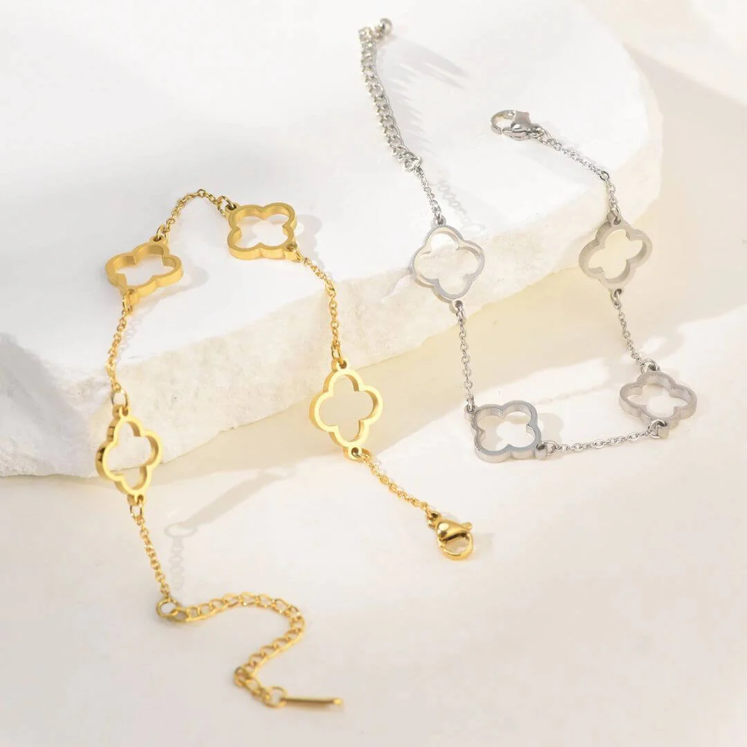 Gold and Silver Plated Clover Charm Bracelet – Elegant Hollow Pendant Jewelry - Image 3