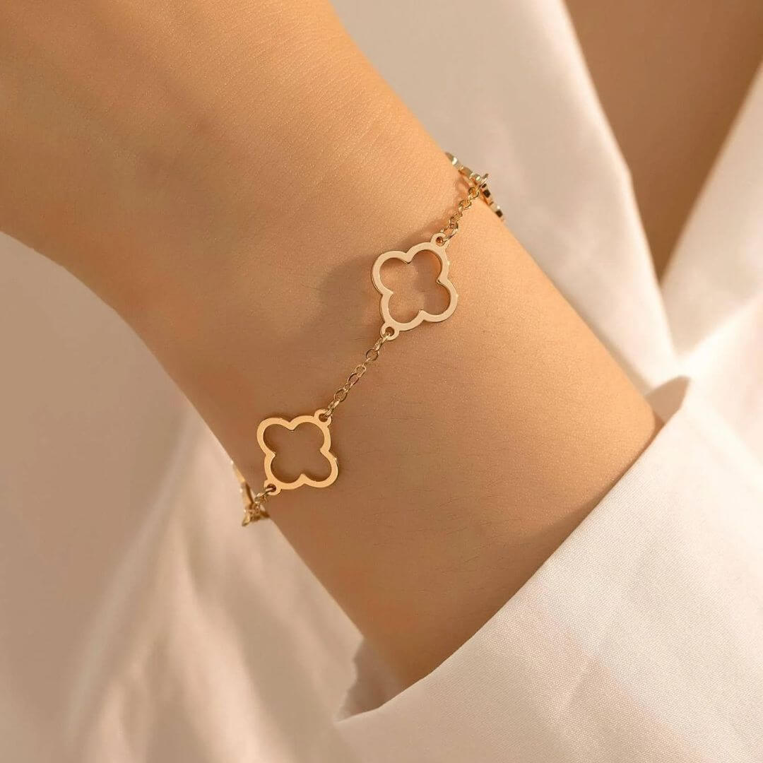 Gold and Silver Plated Clover Charm Bracelet – Elegant Hollow Pendant Jewelry - Image 5