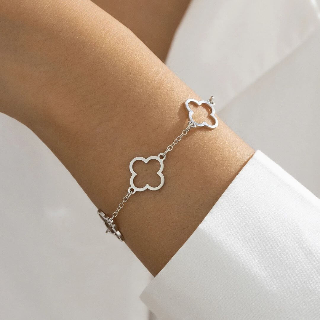Gold and Silver Plated Clover Charm Bracelet – Elegant Hollow Pendant Jewelry - Image 6