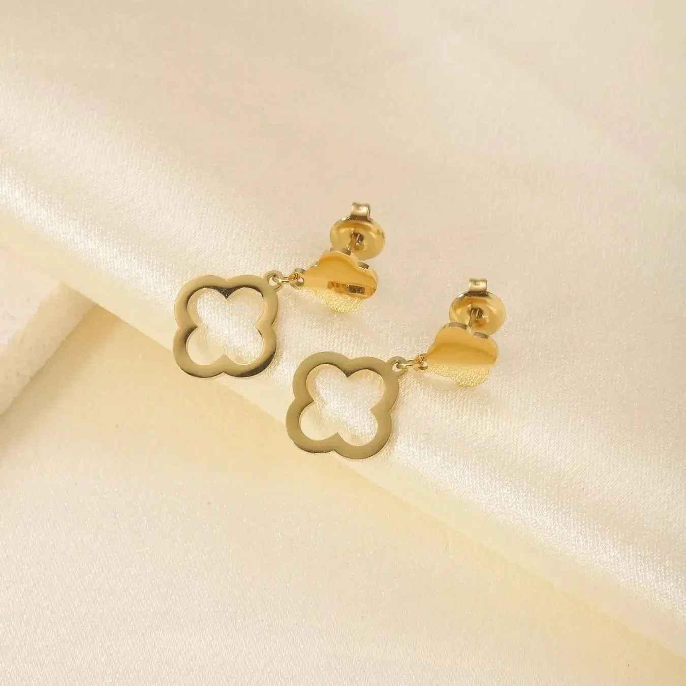 Hollowed Clover Pendant Earrings - Gold & Silver Plated Luxury Jewelry - Image 3