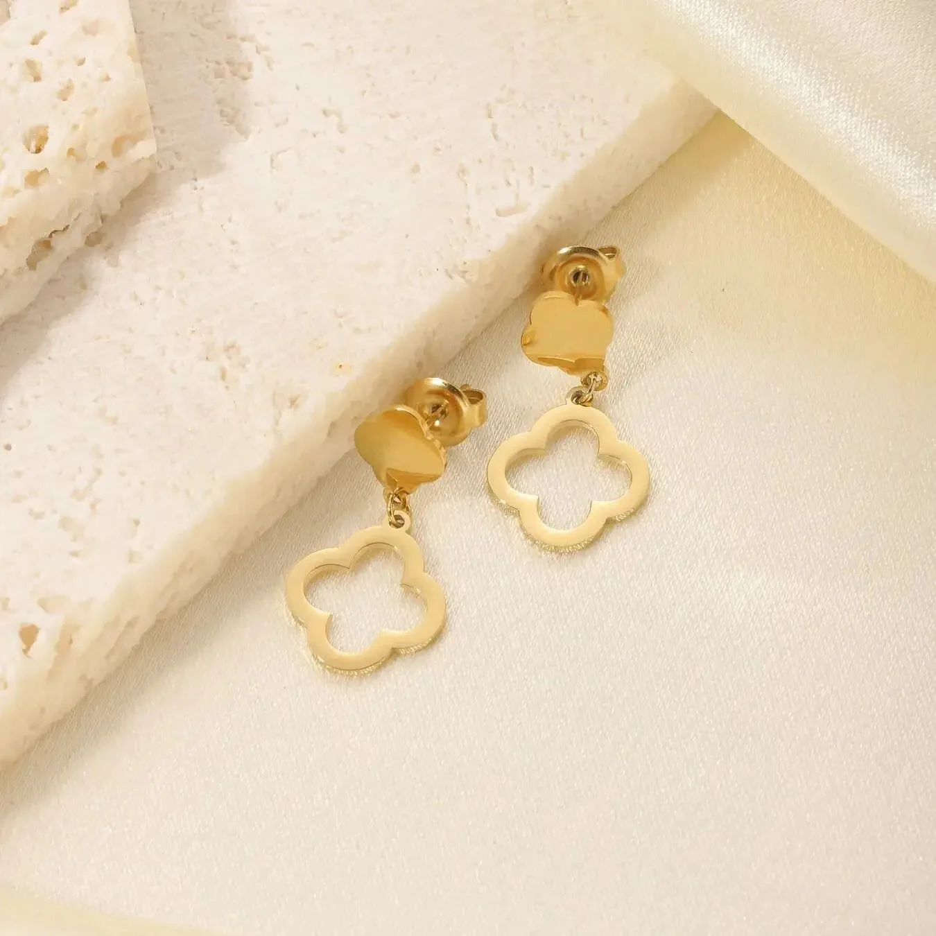 Hollowed Clover Pendant Earrings - Gold & Silver Plated Luxury Jewelry - Image 4
