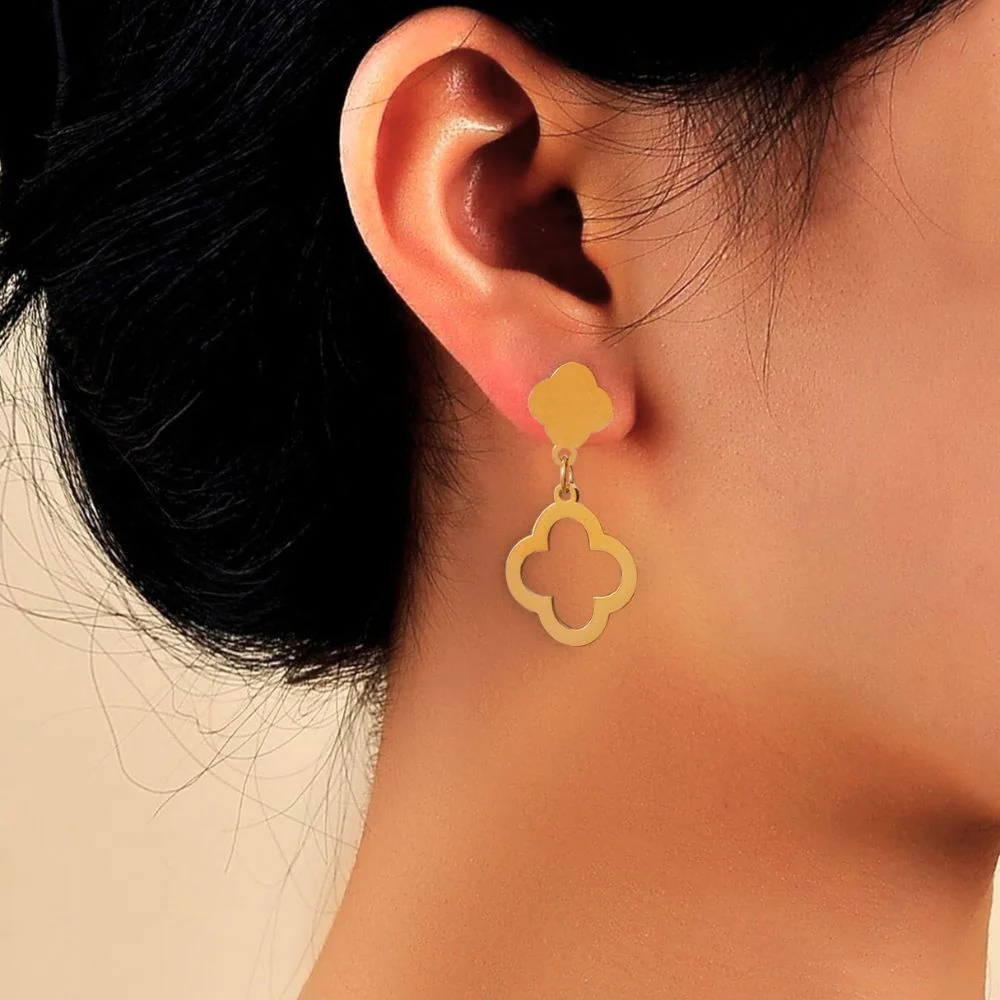 Hollowed Clover Pendant Earrings - Gold & Silver Plated Luxury Jewelry - Image 5