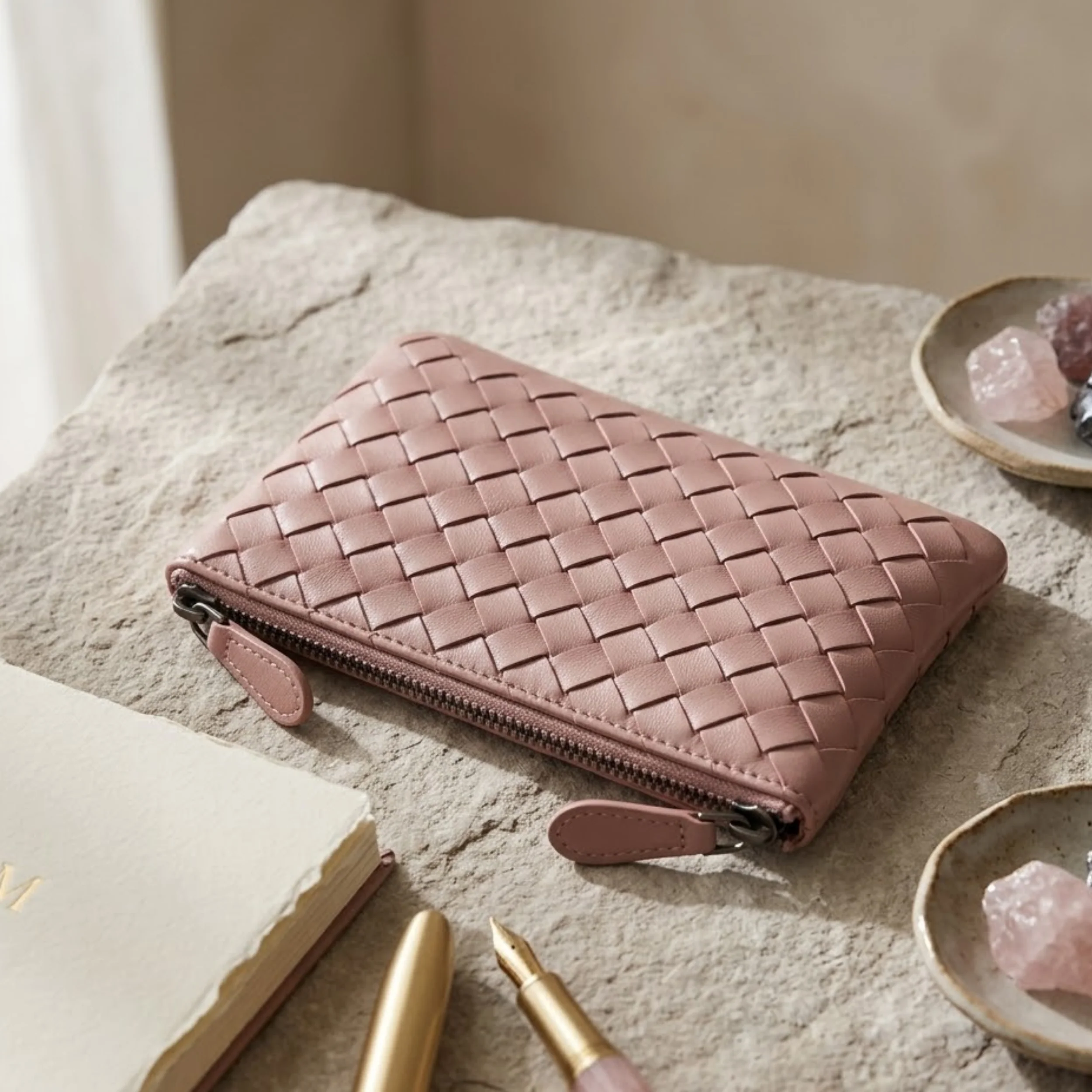 Jaeira Handwoven Lambskin Key Fob & Card Wallet - Image 10