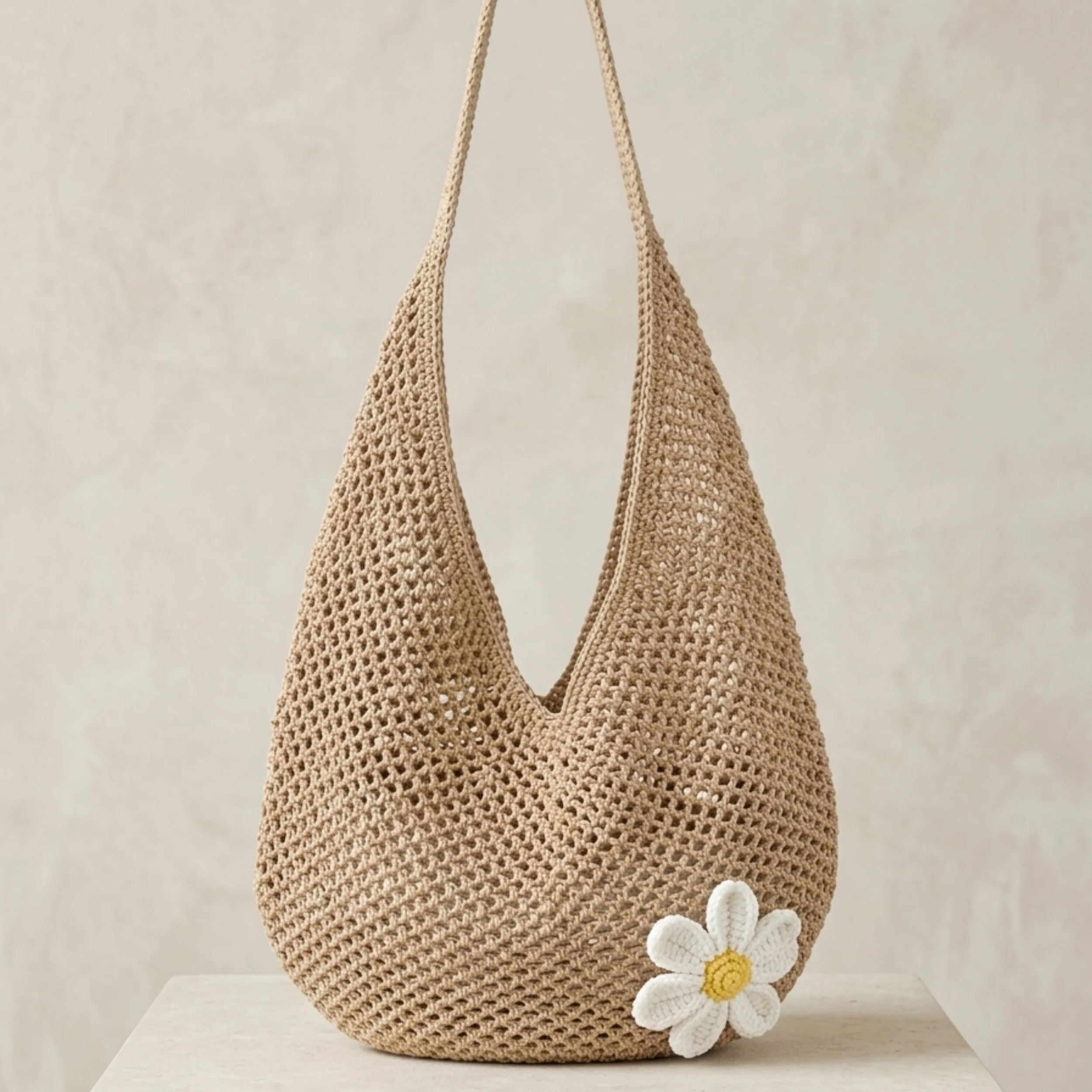 Lone Petal Hollow-Out Knitted Tote Bag – Sustainable Bag - Image 4