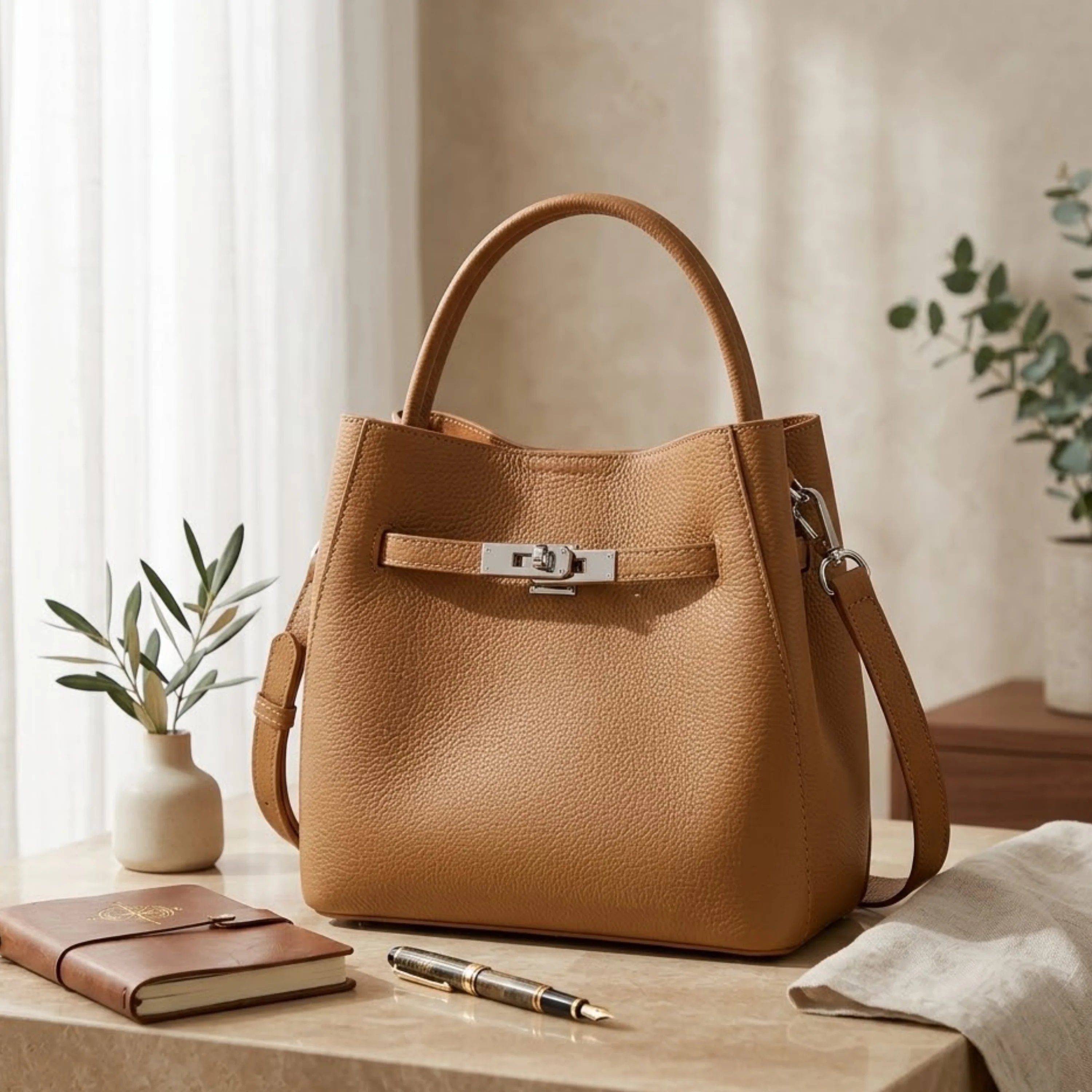 Louisse Genuine Leather Basket Bucket Bag - Image 5