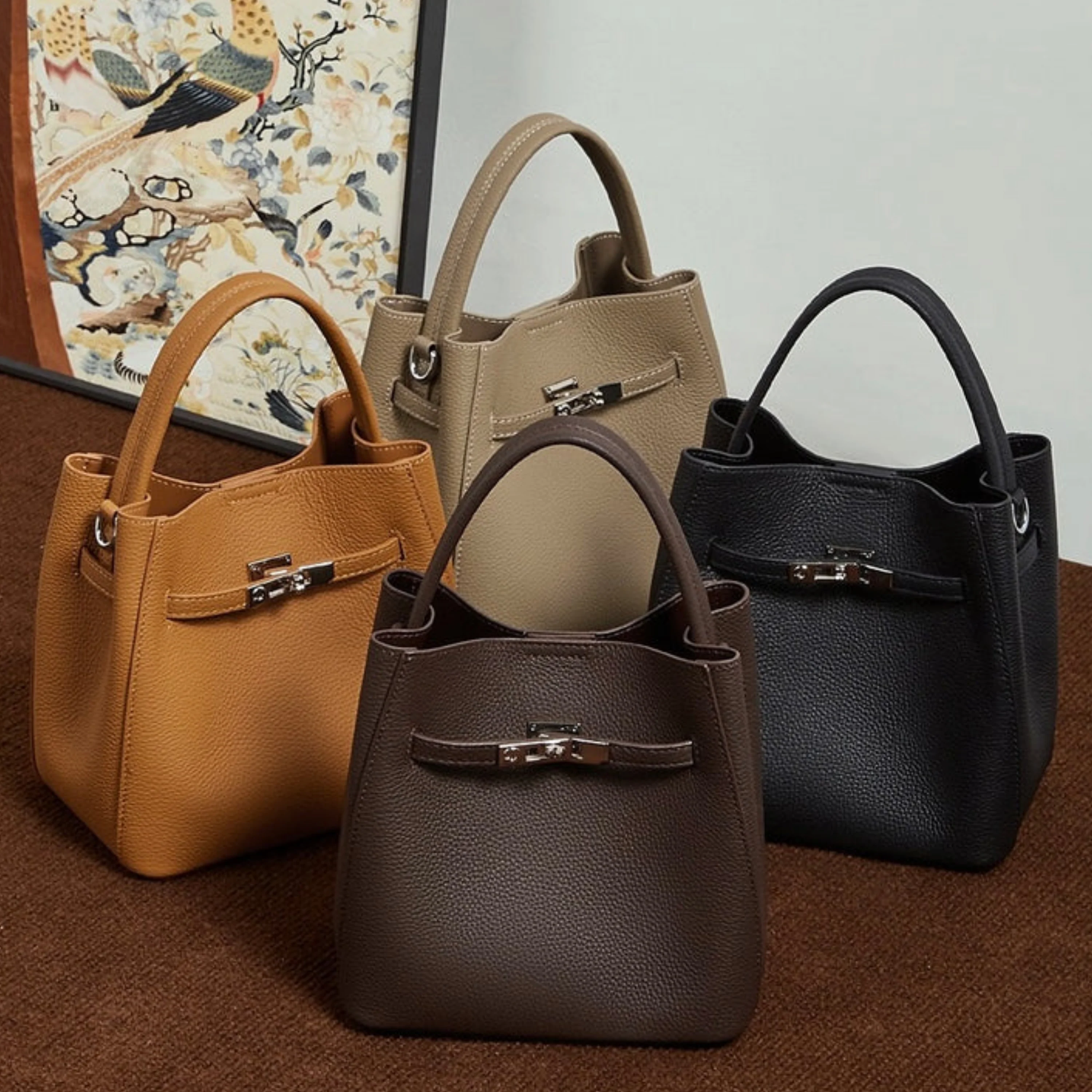 Louisse Genuine Leather Basket Bucket Bag - Image 6